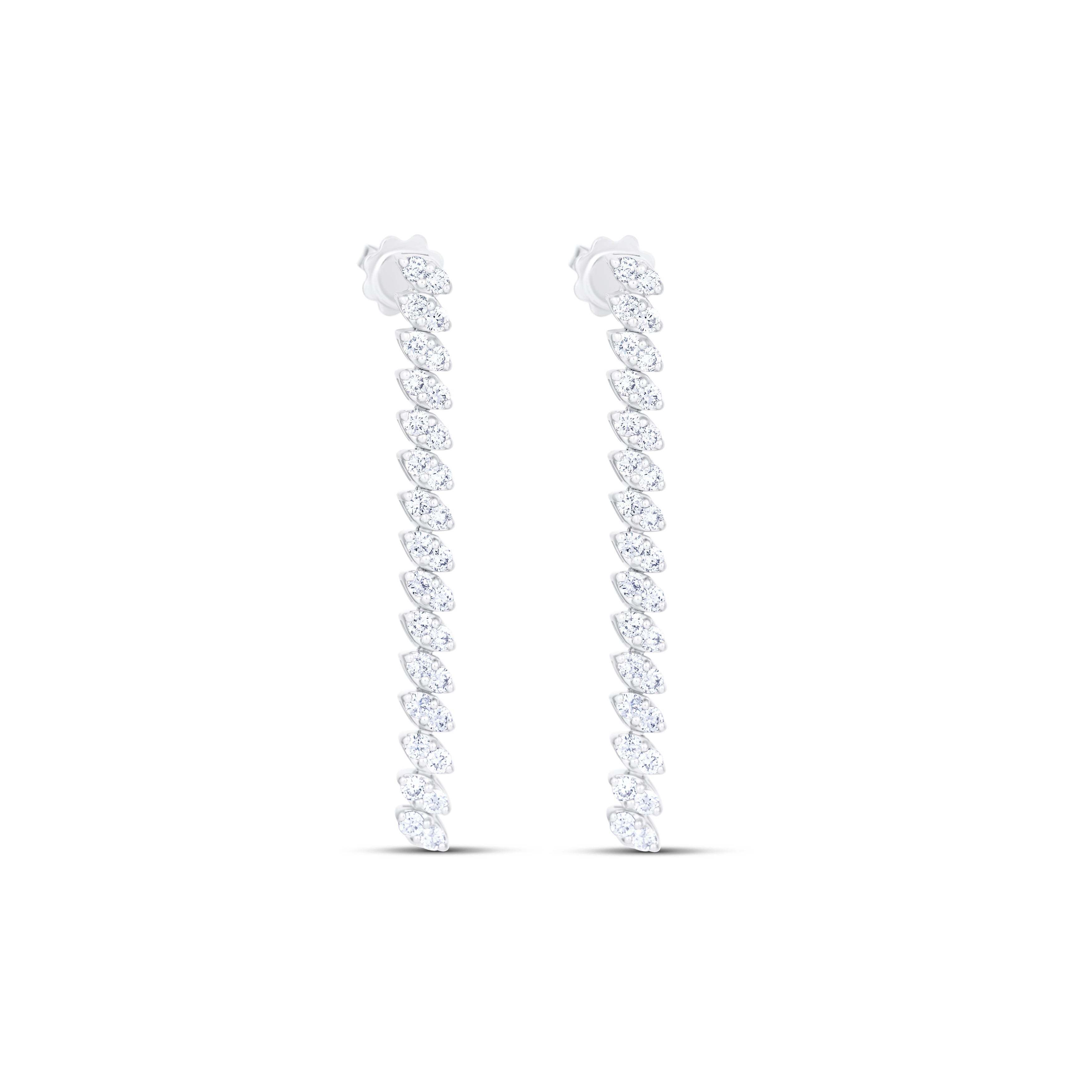 14K White Gold Marquise-Style Round Shaped Diamond Drop Earrings