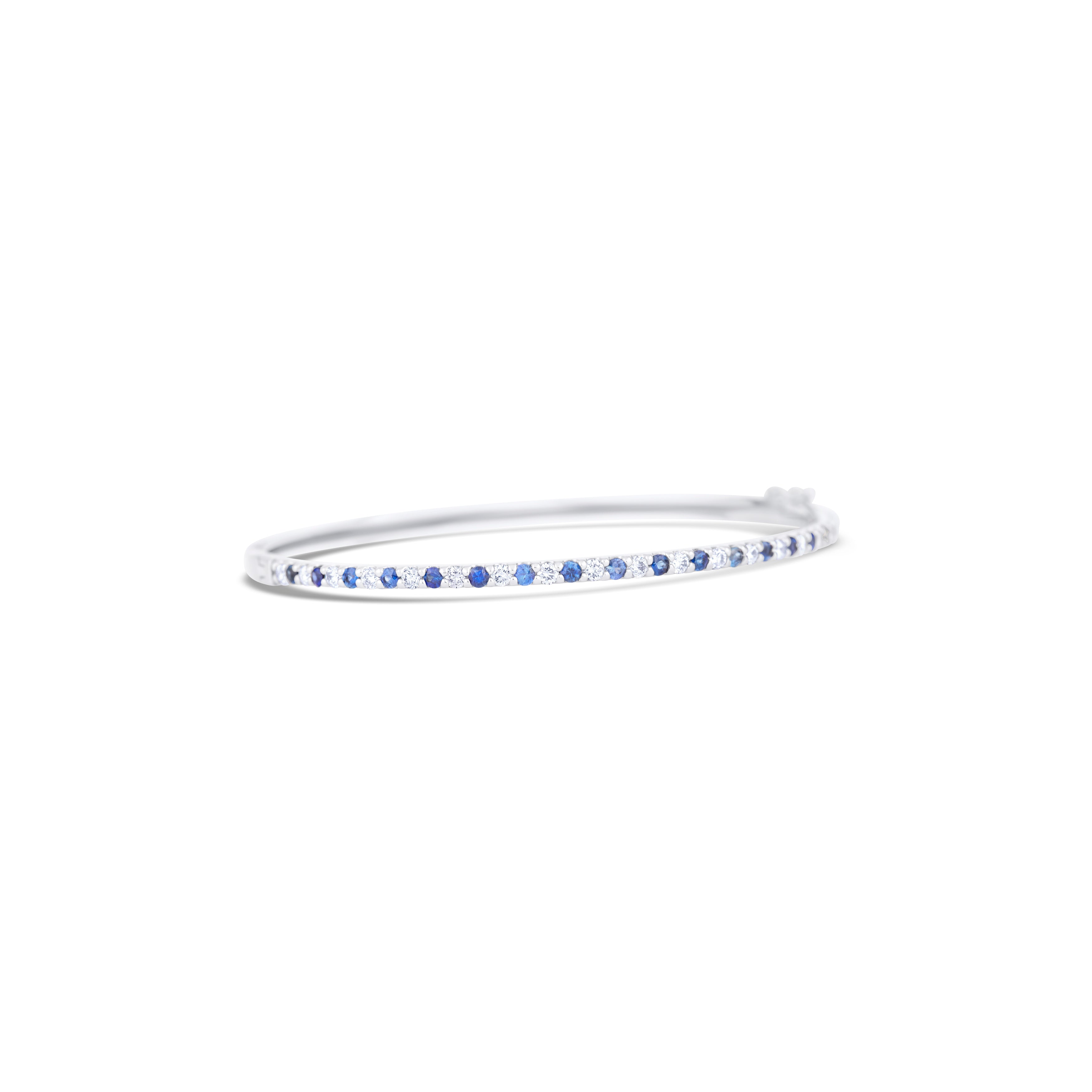 14K White Gold Diamond and Sapphire Bangle