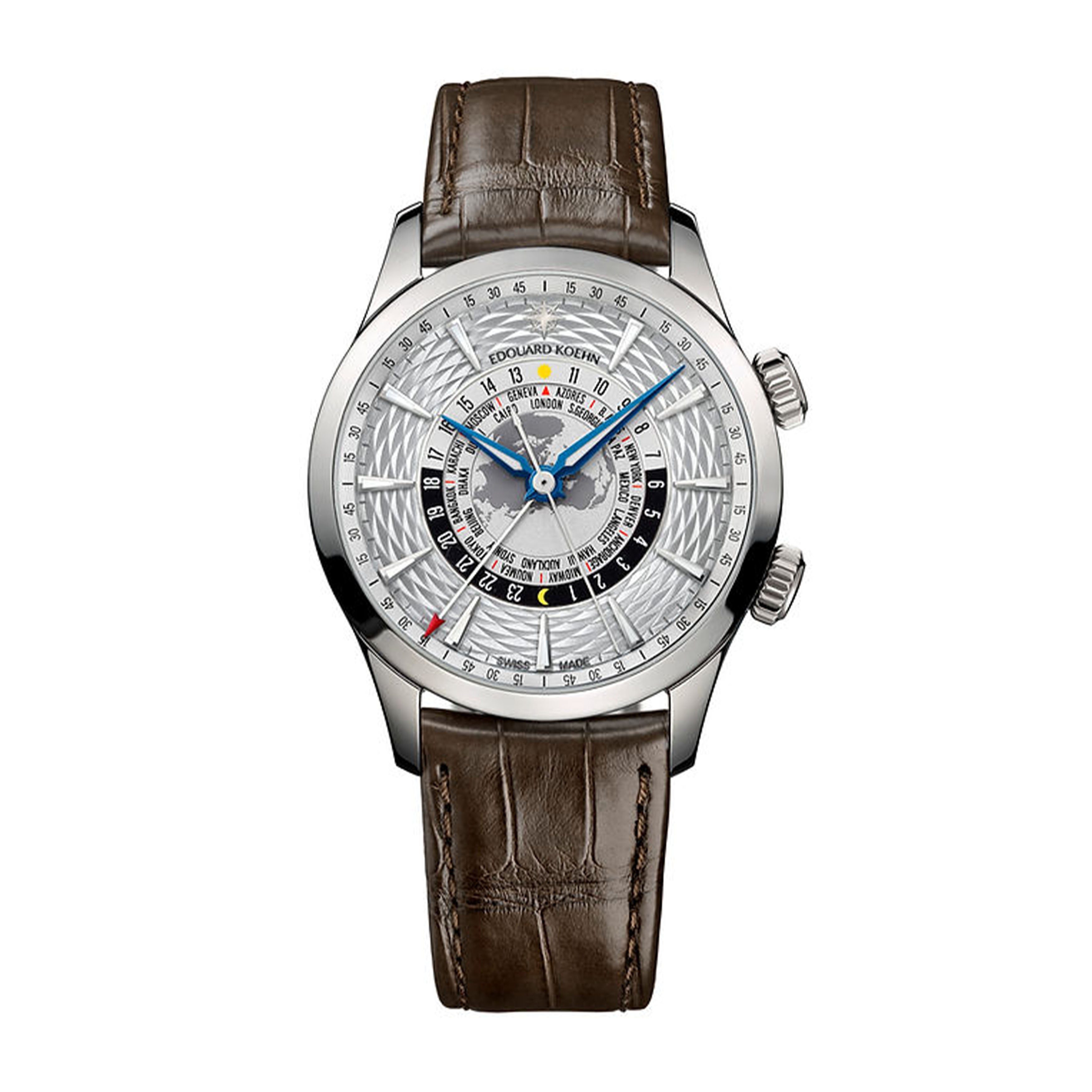 Edouard Koehn Wold Heritage Watch, 41mm Silver Dial, EK-WTA08SRASBN