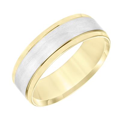 14K White Gold and 14K Yellow Gold Carved Round Edge Wedding Band