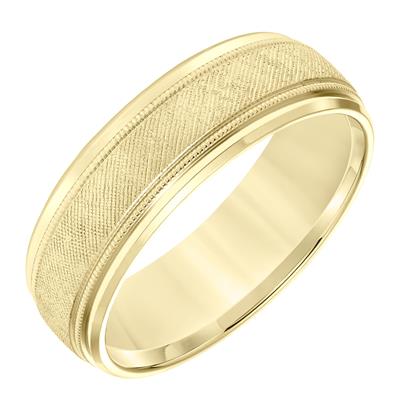 14K Yellow Gold Milgrain Accent Milgrain Flat Edge Wedding Band 7mm