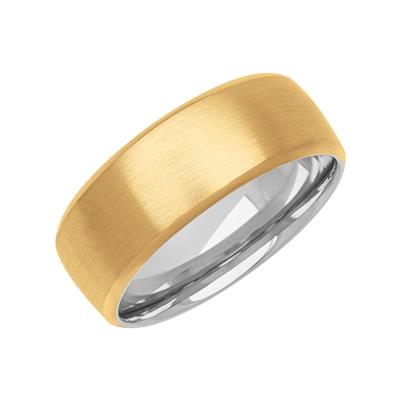 14K White Gold and 14K Yellow Gold Satin Finish Rolled Edge Wedding Band 7mm