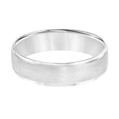 14K White Gold Center Brushed Finish Flat Edge Wedding Band 5mm