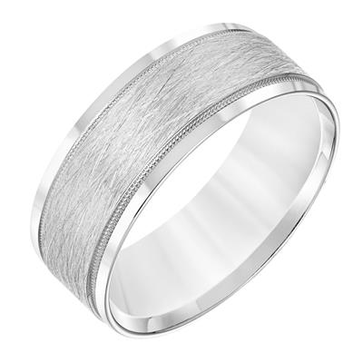 14K White Gold Milgrain Accent Milgrain Wire Finish Wedding Band 8mm