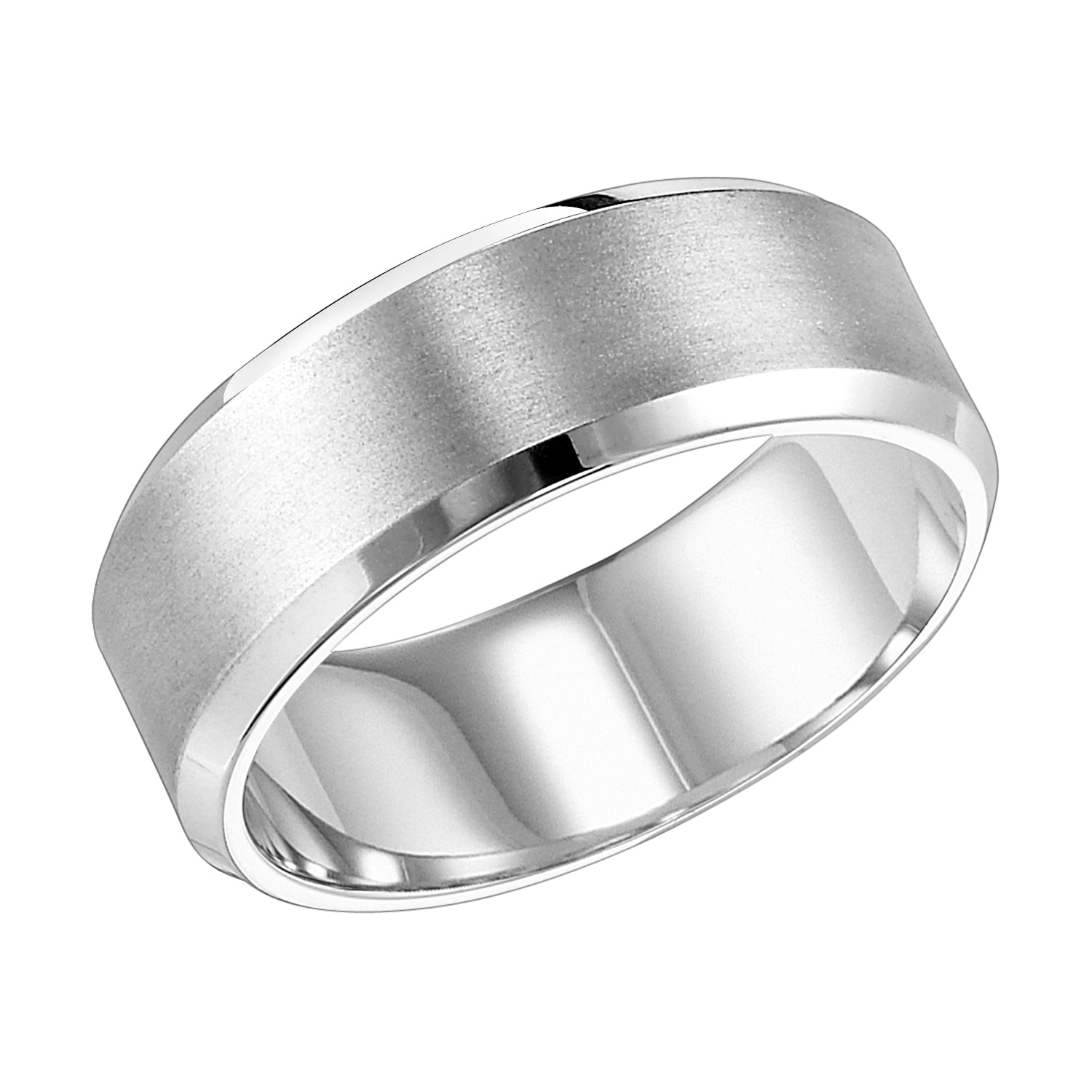 14K White Gold Bevel Edge Wedding Band 8mm