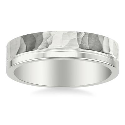 14K White Gold Hammered Wedding Band 6mm