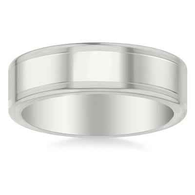 14K White Gold Polished Center Round Edge Wedding Band 7mm