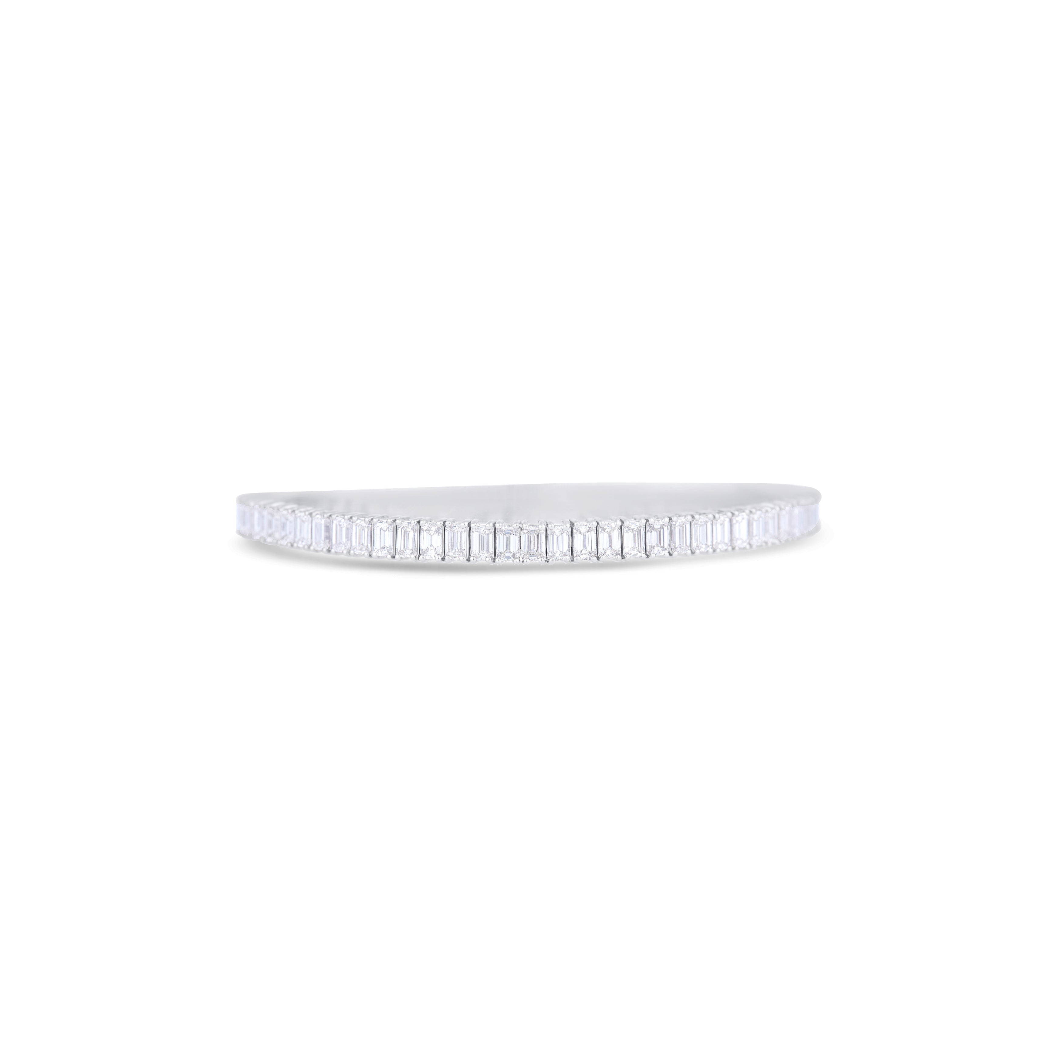 14K White Gold Emerald and Emerald Cut Diamond Tennis Bracelet