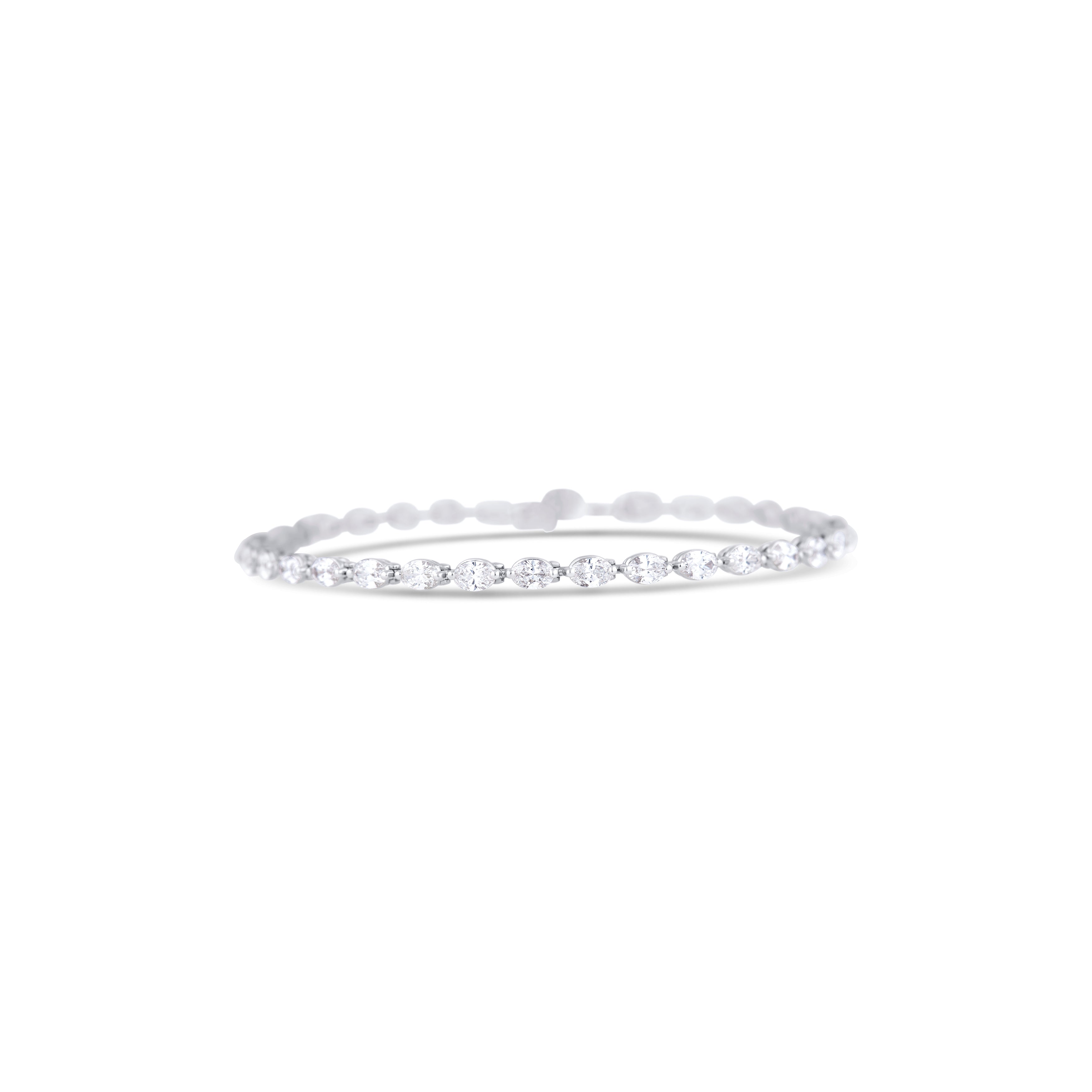 14K White Gold Oval Diamond Bracelet
