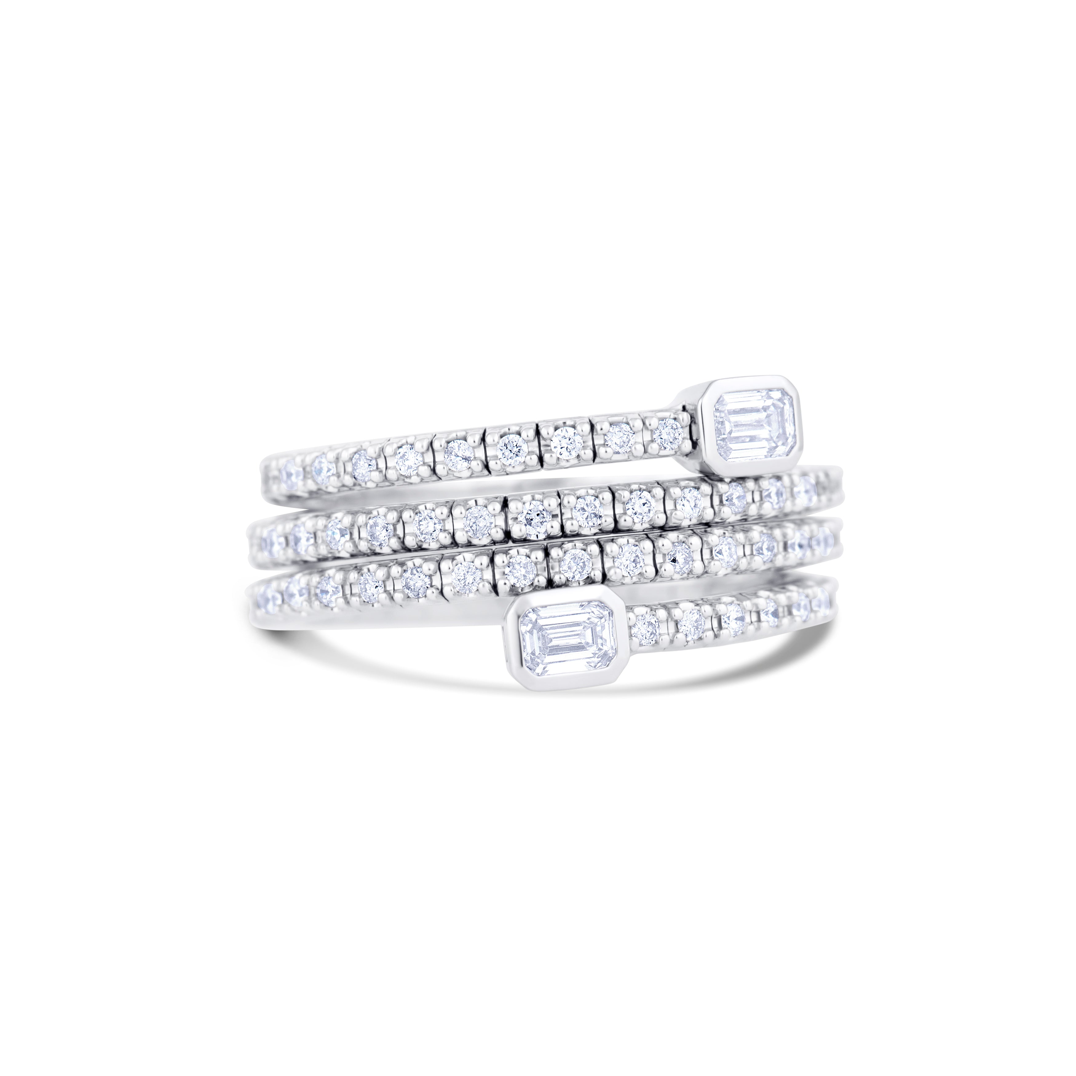 14K White Gold and Titanium Emerald and Emerald Cut Diamond Wire Ring Size 6.5