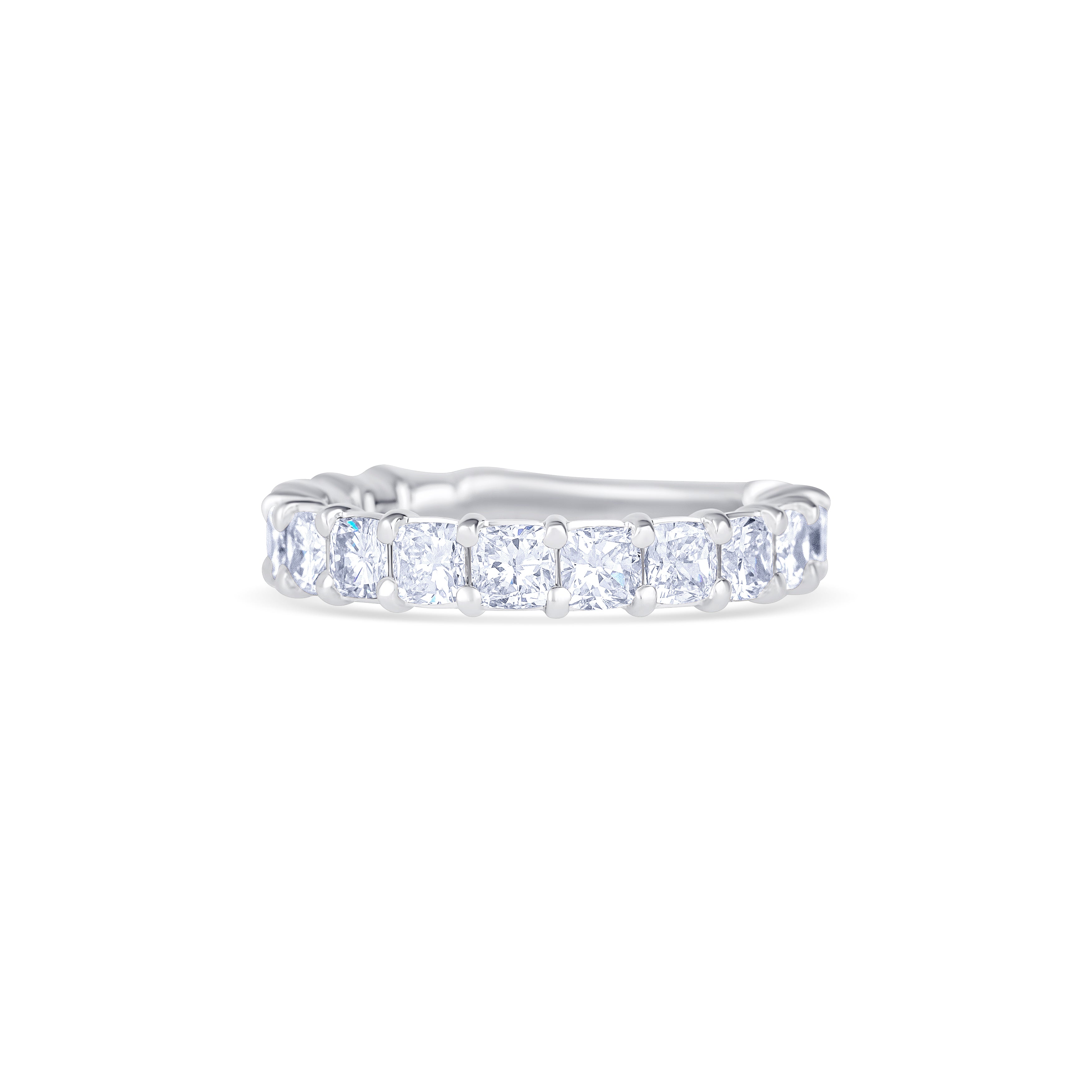 14K White Gold Cushion Cut Diamond Three Quarter Wedding Band