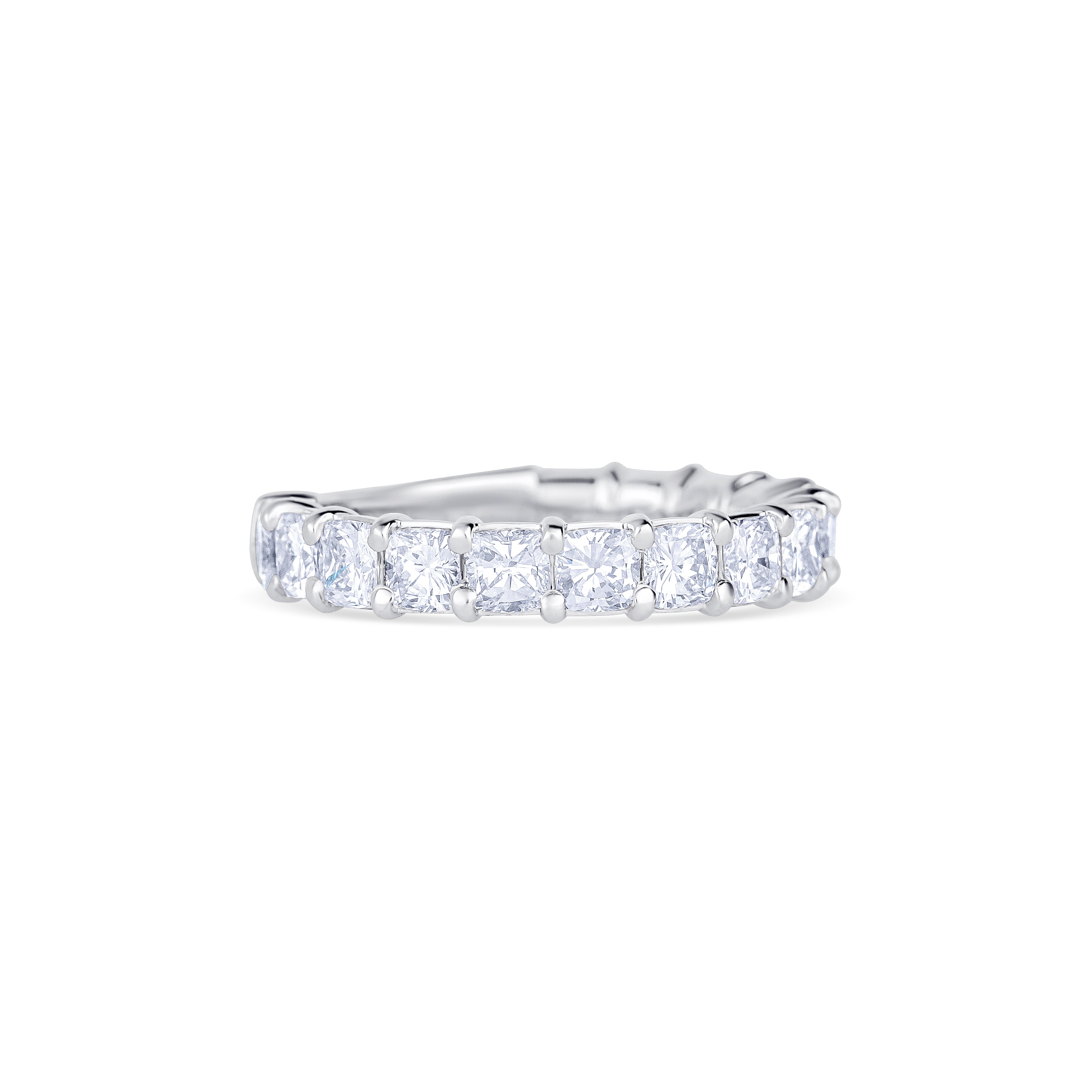 14K White Gold Cushion Cut Diamond Three Quarter Wedding Band