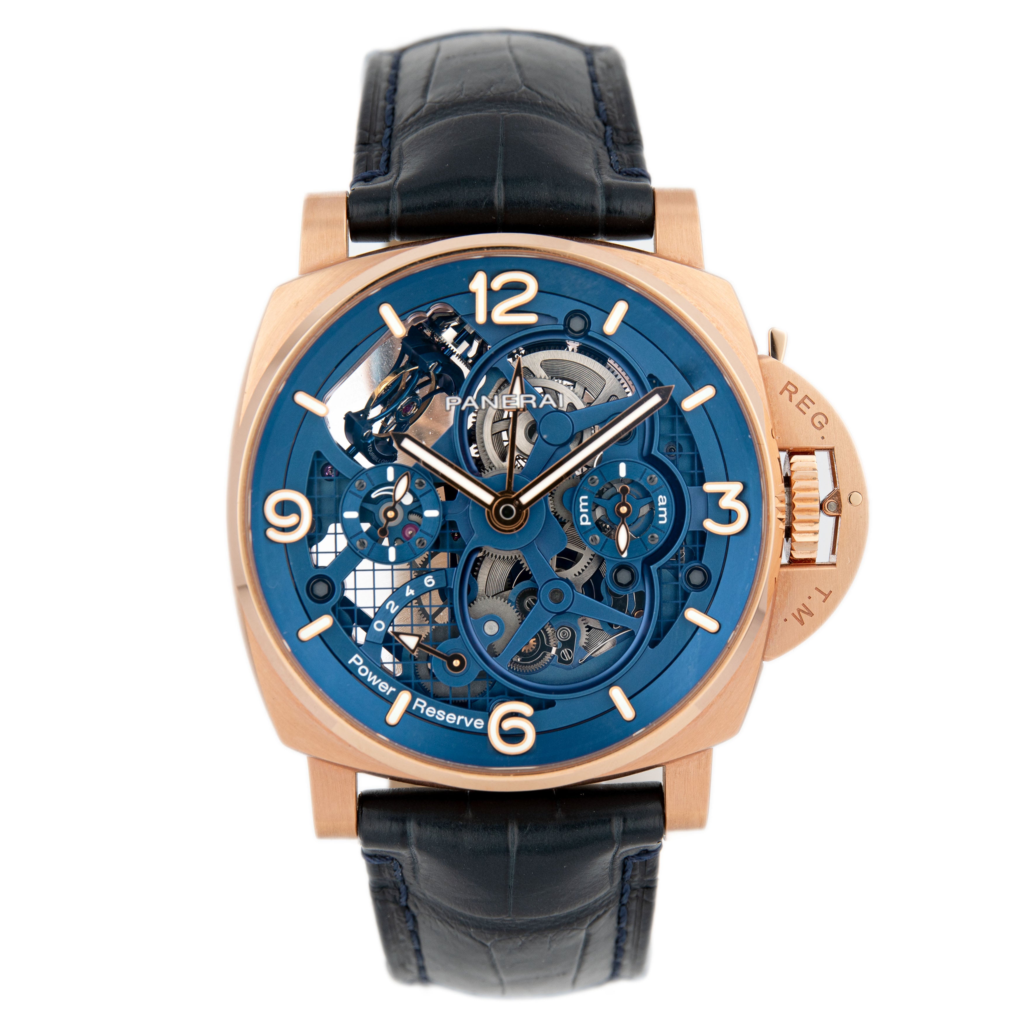 Panerai Luminor Tourbillon GMT Rose Gold Skeleton Dial 47mm PAM01060 Full  Set