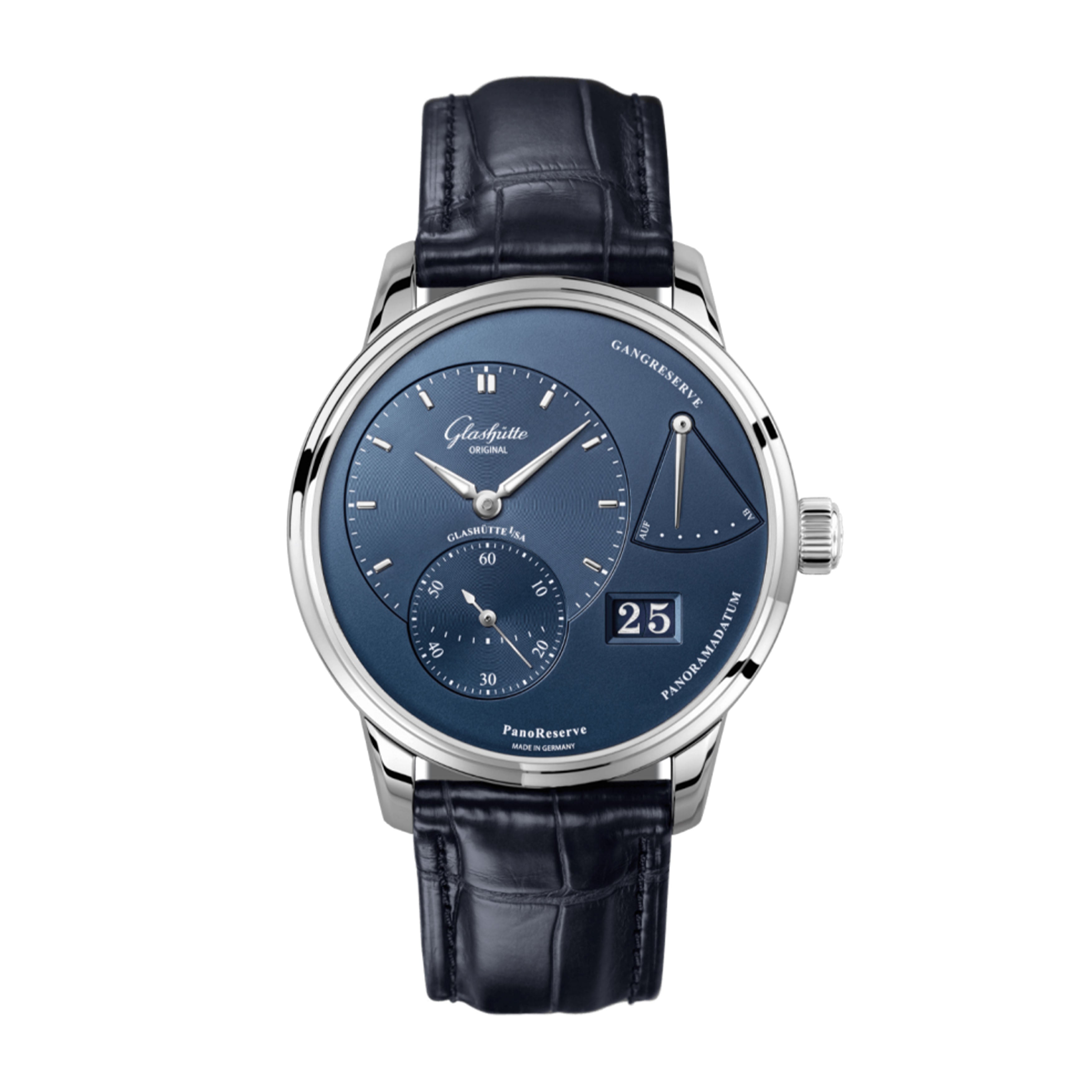 Glashutte Original PanoReserve Watch, 40mm Blue Dial, 1-65-01-26-12-61
