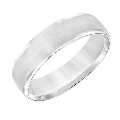 14K White Gold Brushed Center Flat Edge Wedding Band