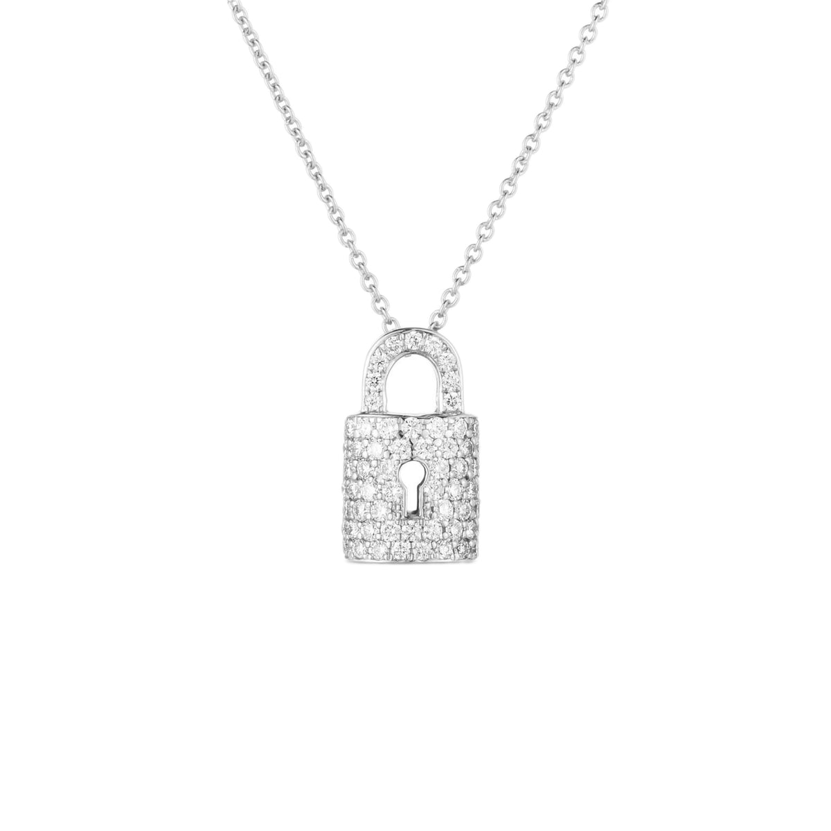 Roberto Coin Tiny Treasures 18K White Gold 0.30CT Diamond Lock Necklace