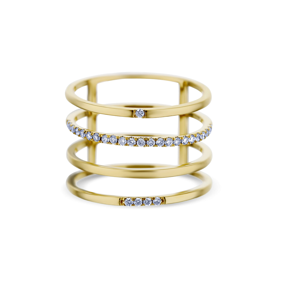 18k Yellow Gold Diamond Pavé Four Row Ring