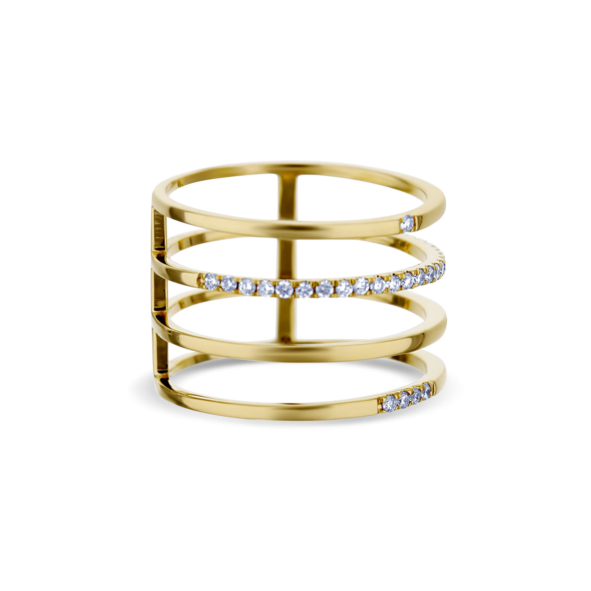 18k Yellow Gold Diamond Pavé Four Row Ring