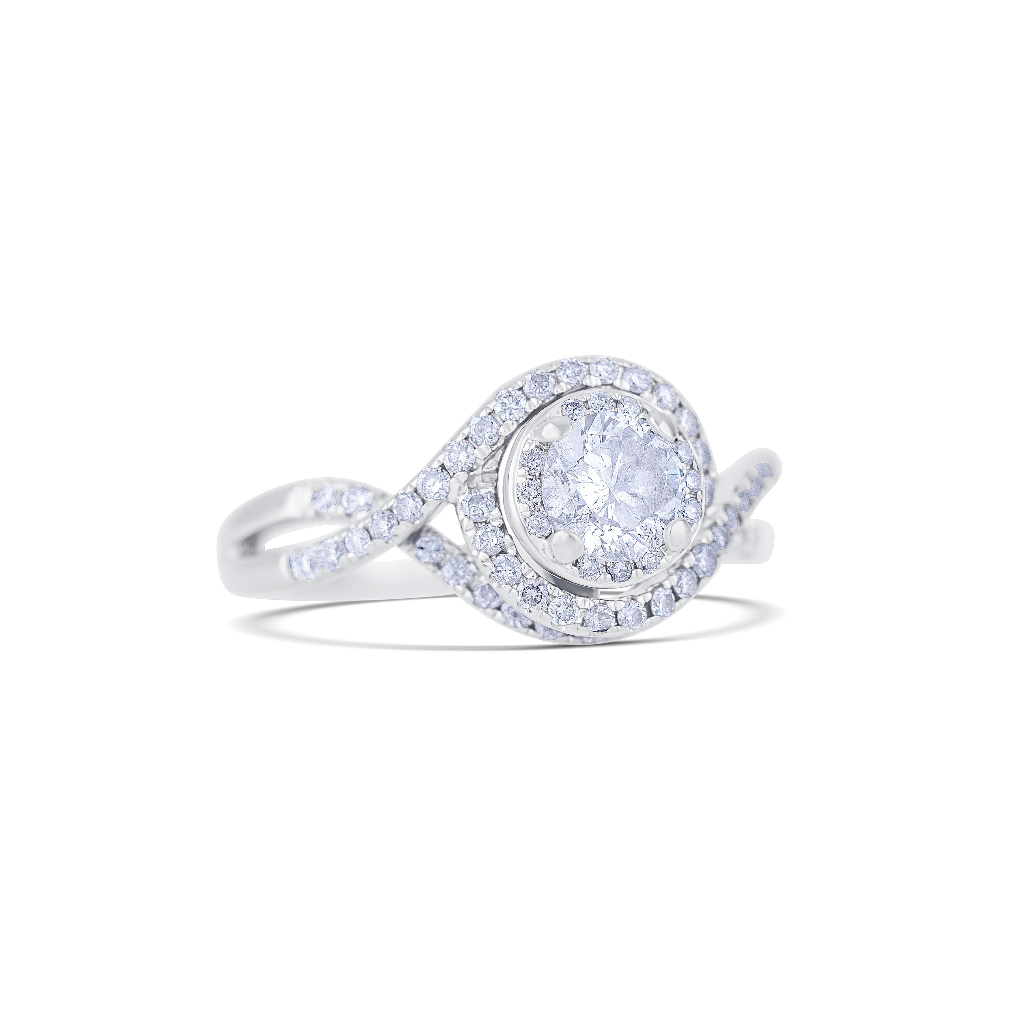 14K White Gold Round Center Diamond with Halo Engagement Ring
