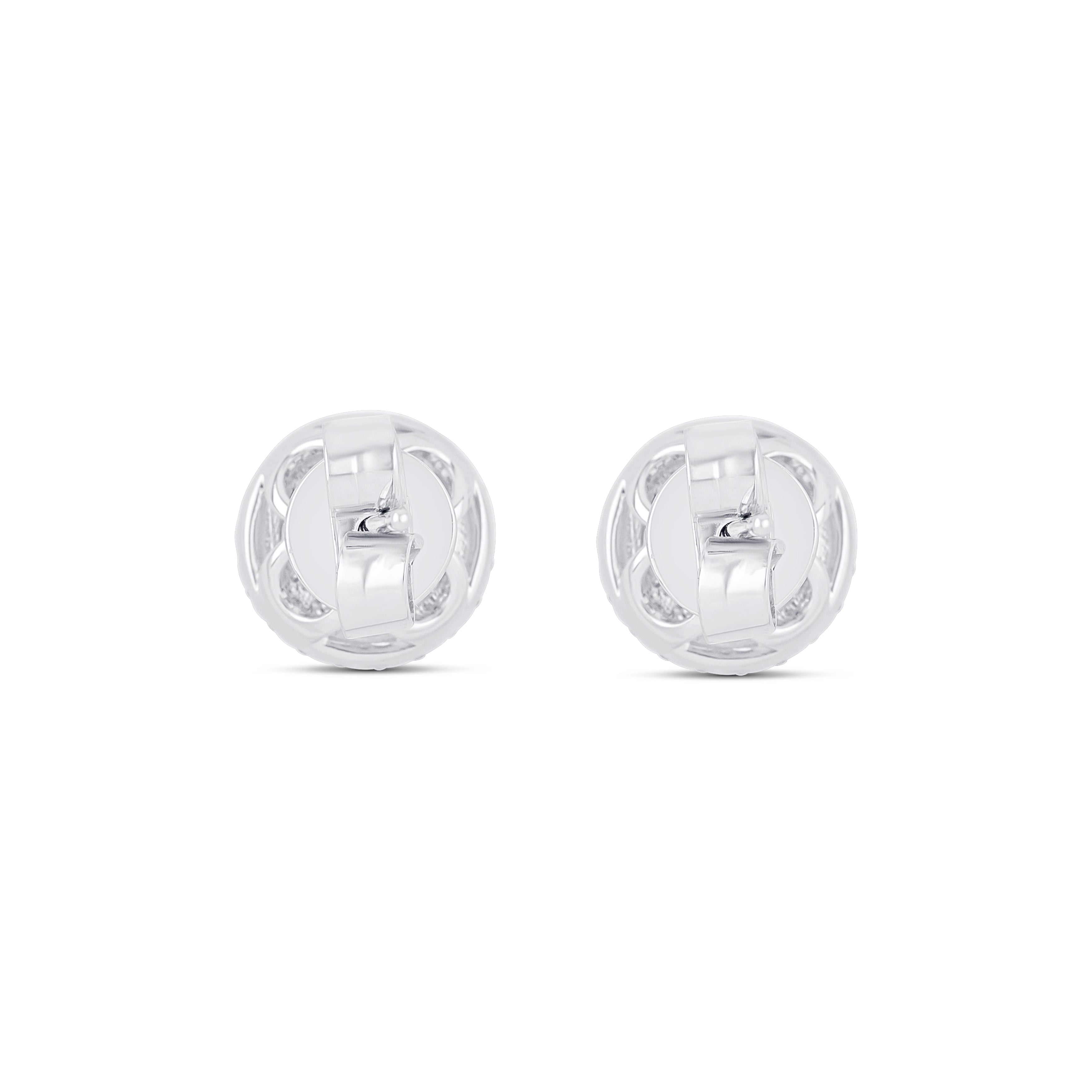 18K White Gold Round Cut Diamond and Round Cut Diamond Halo Stud Earrings
