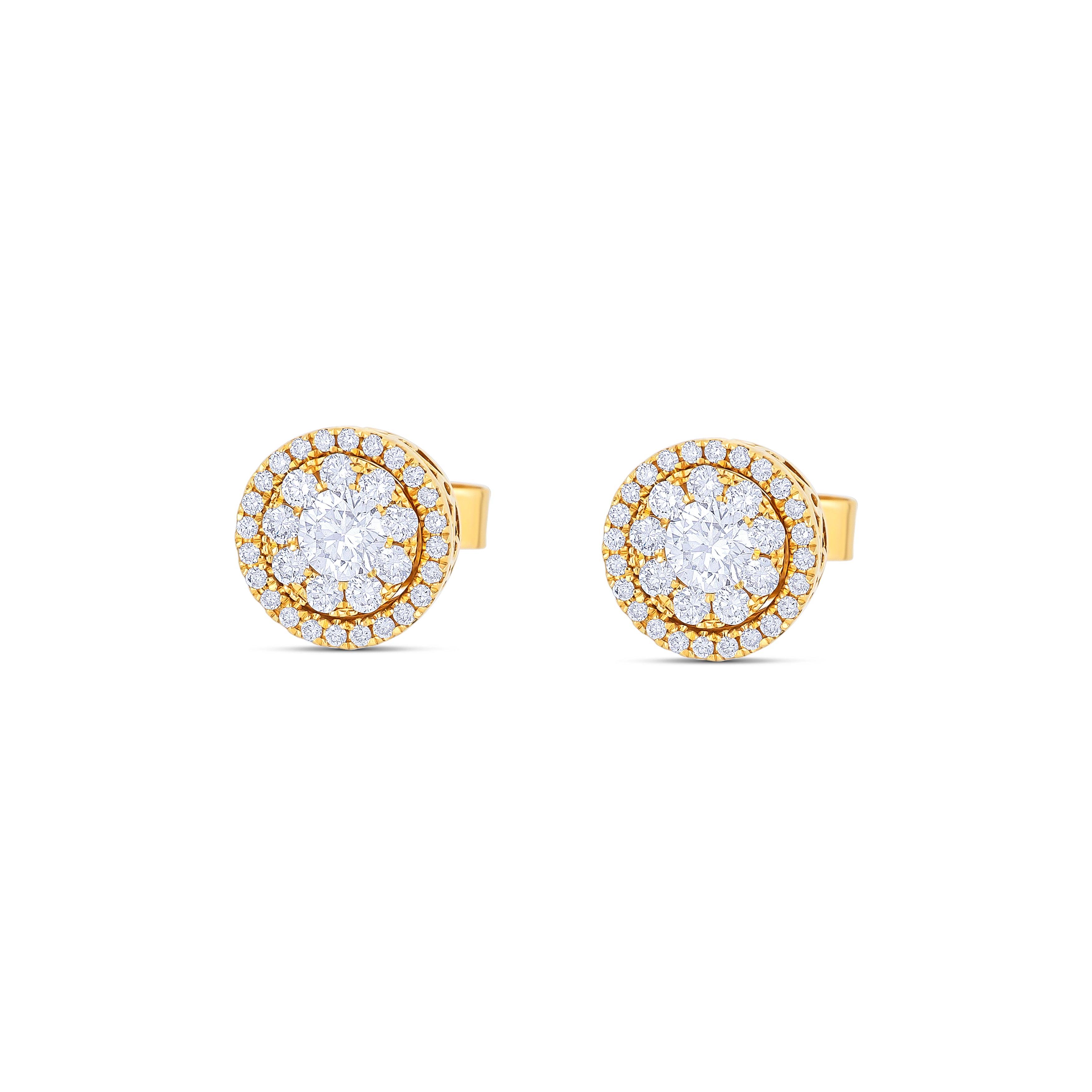 18K Yellow Gold Round Cut Diamonds and Round Cut Diamond Jacket Stud Earrings