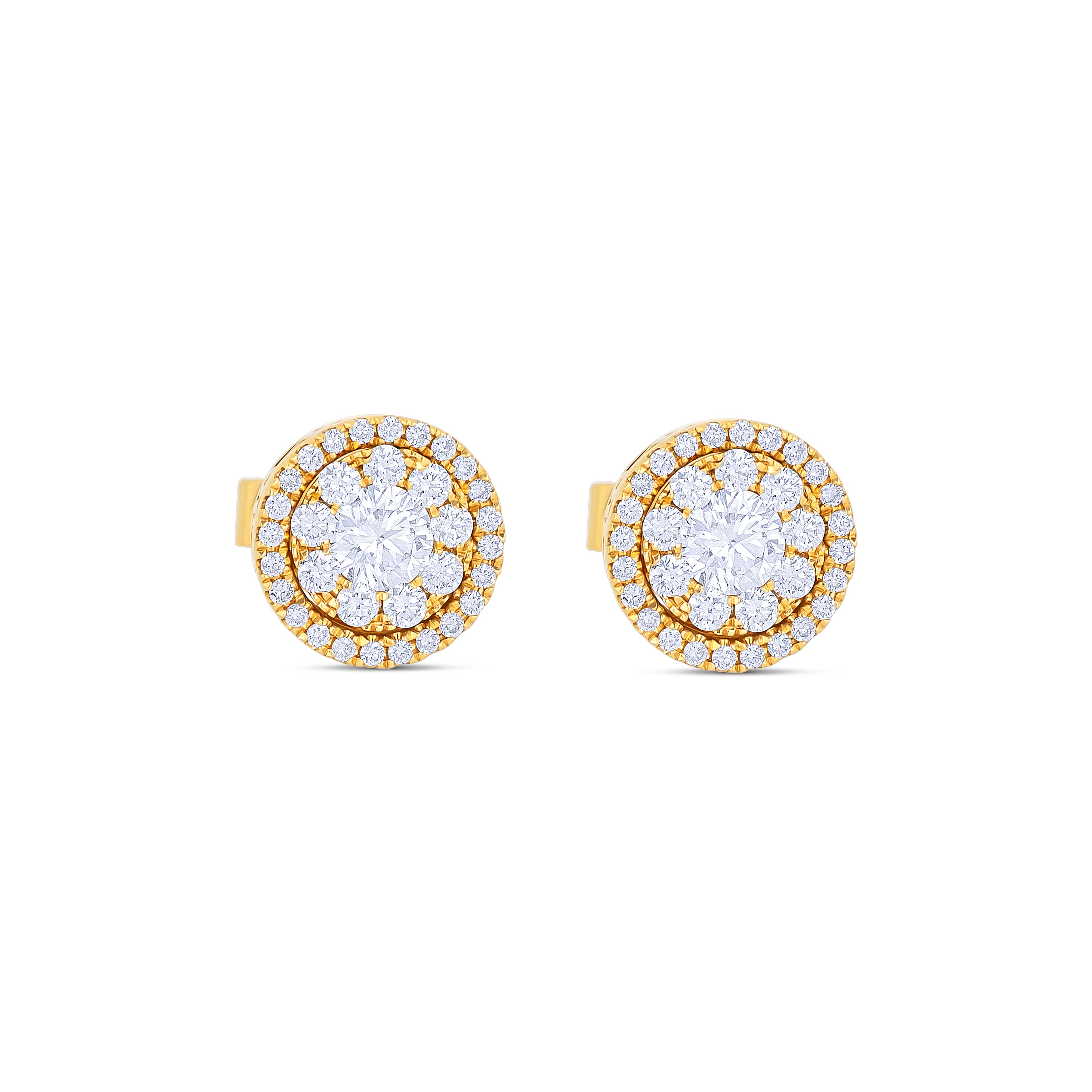 18K Yellow Gold Round Cut Diamonds and Round Cut Diamond Jacket Stud Earrings