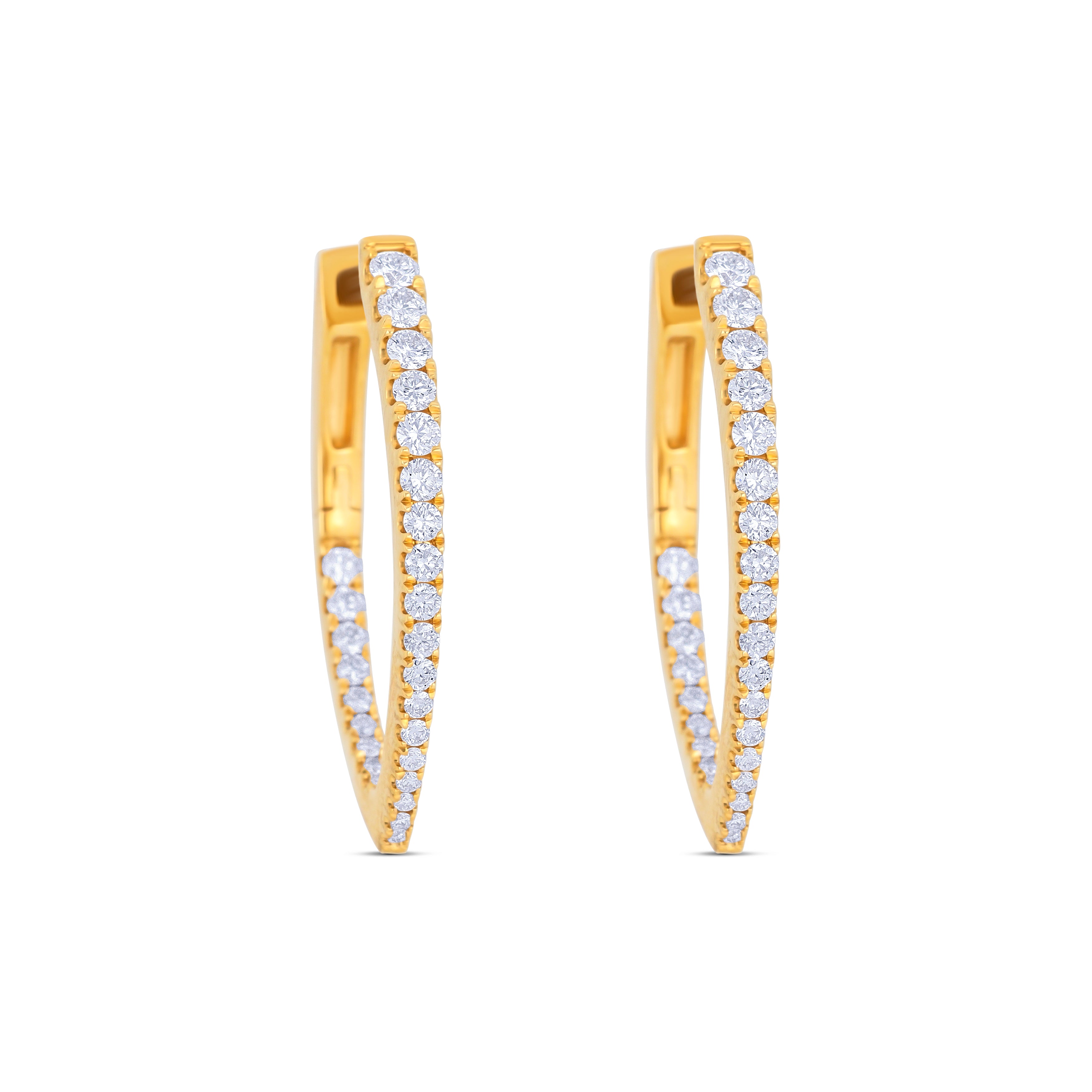 18K Yellow Gold Round Cut Diamond Hoop Earrings