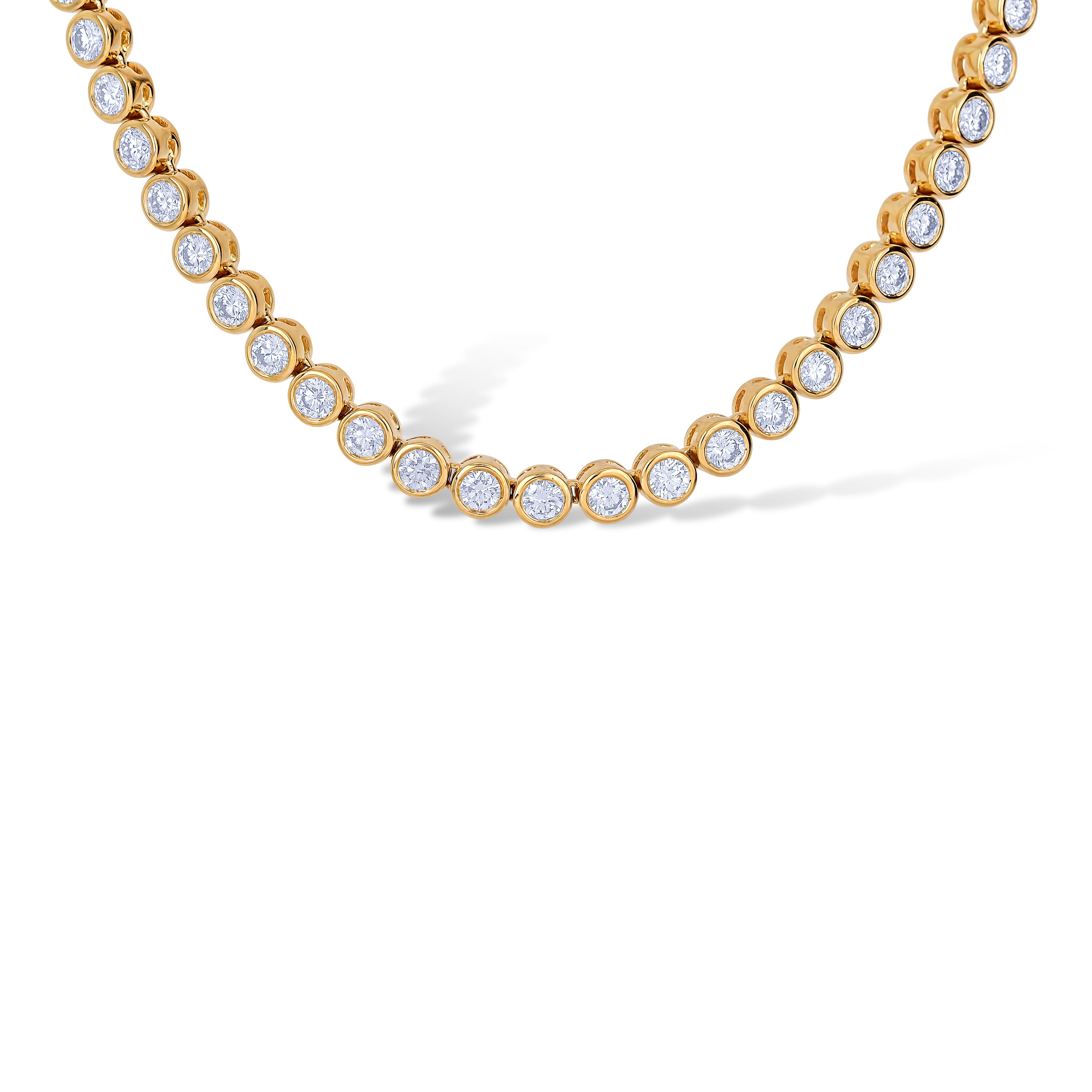 14K Yellow Gold Round Cut Diamond Bezel Set Necklace