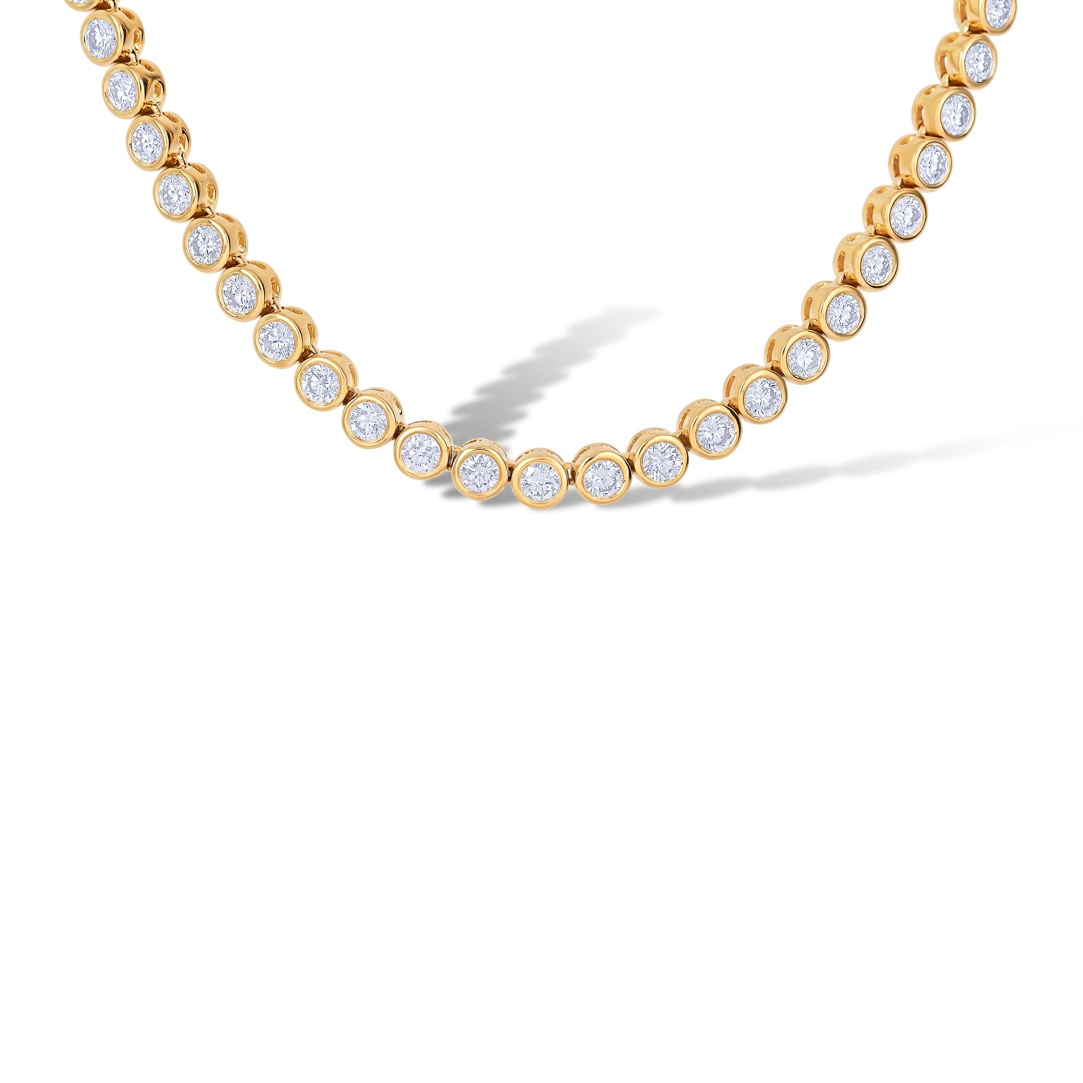 14K Yellow Gold Round Cut Diamond Bezel Set Necklace