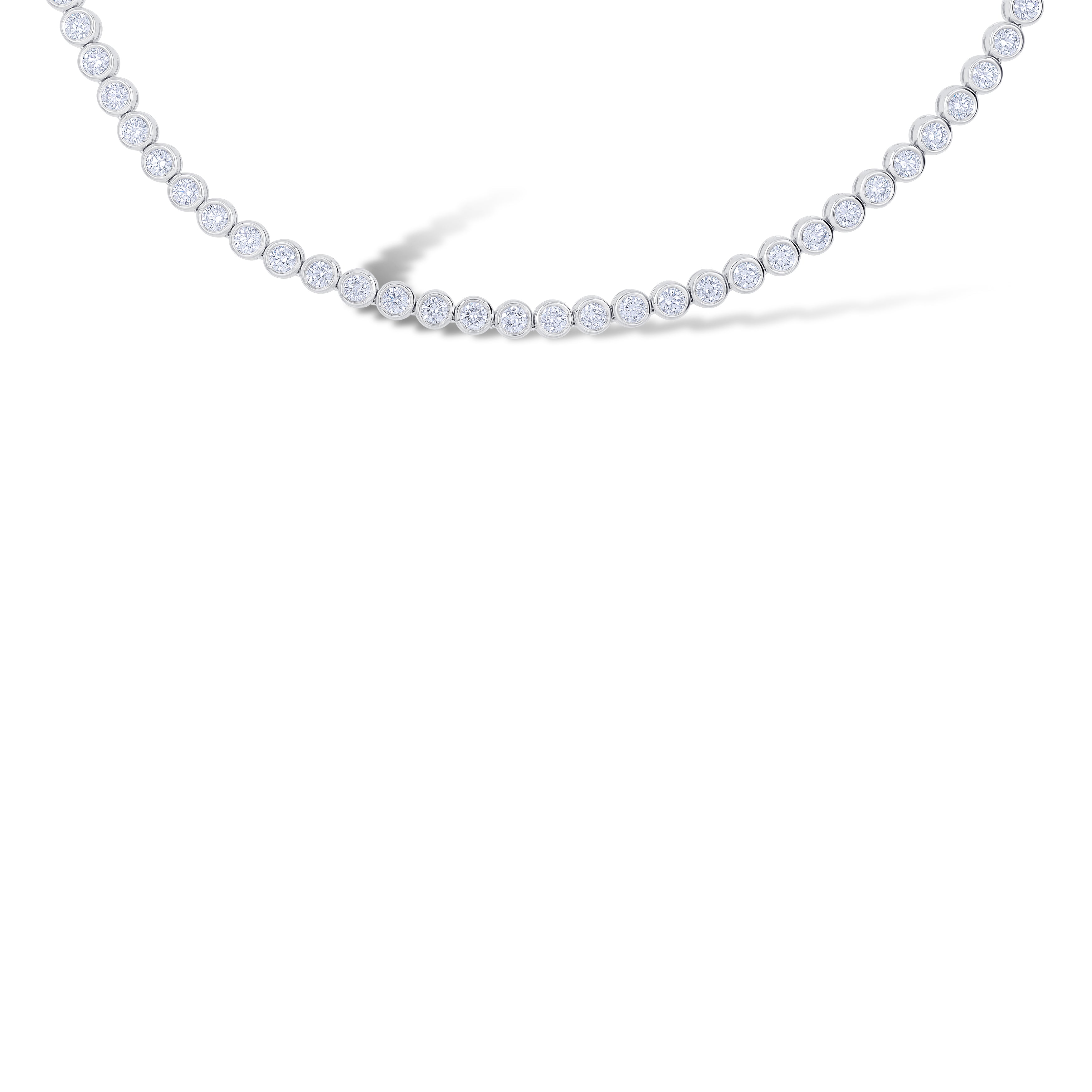 14K White Gold Round Cut Diamond Bezel Set Necklace