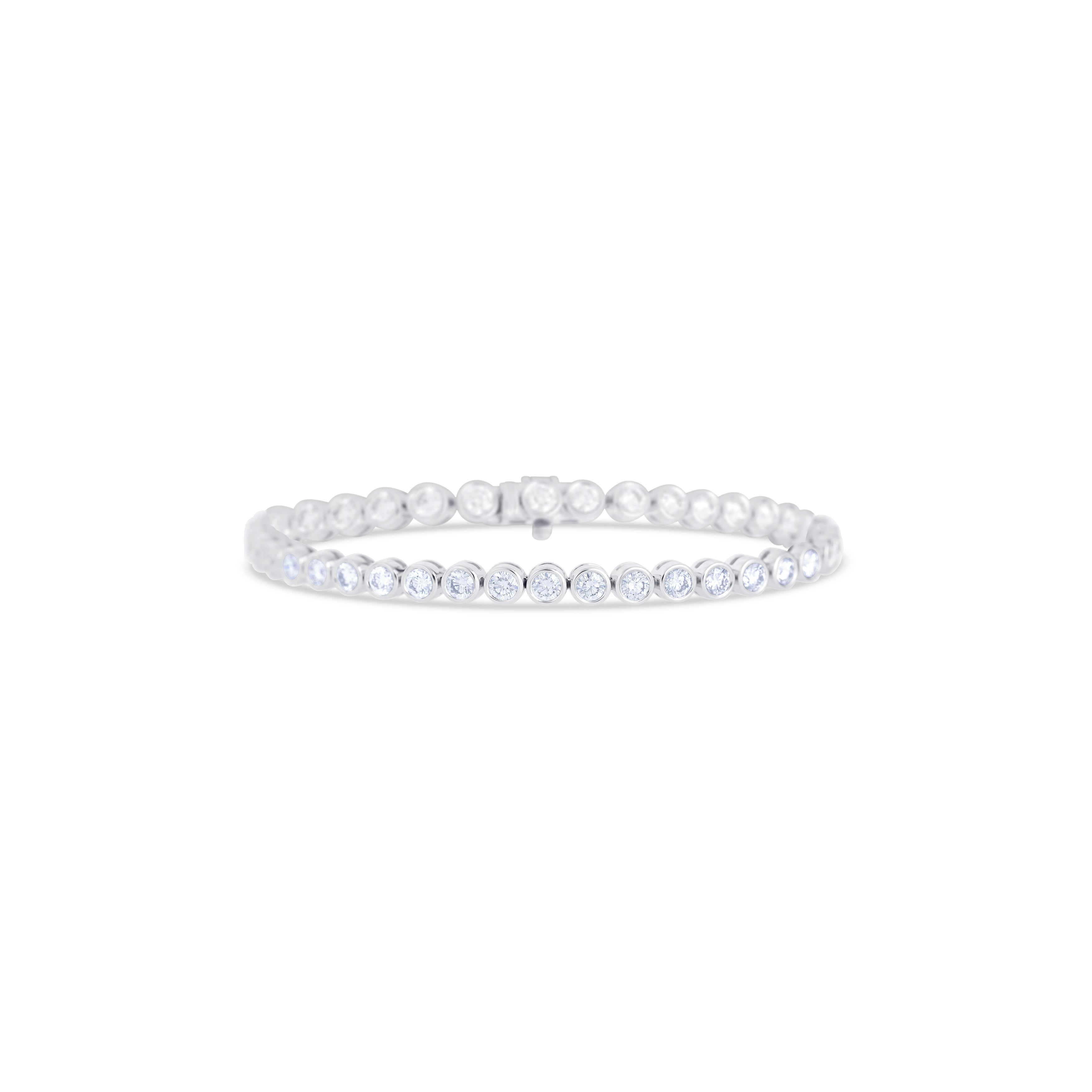 14K White Gold Round Cut Diamond Bezel Set Bracelet