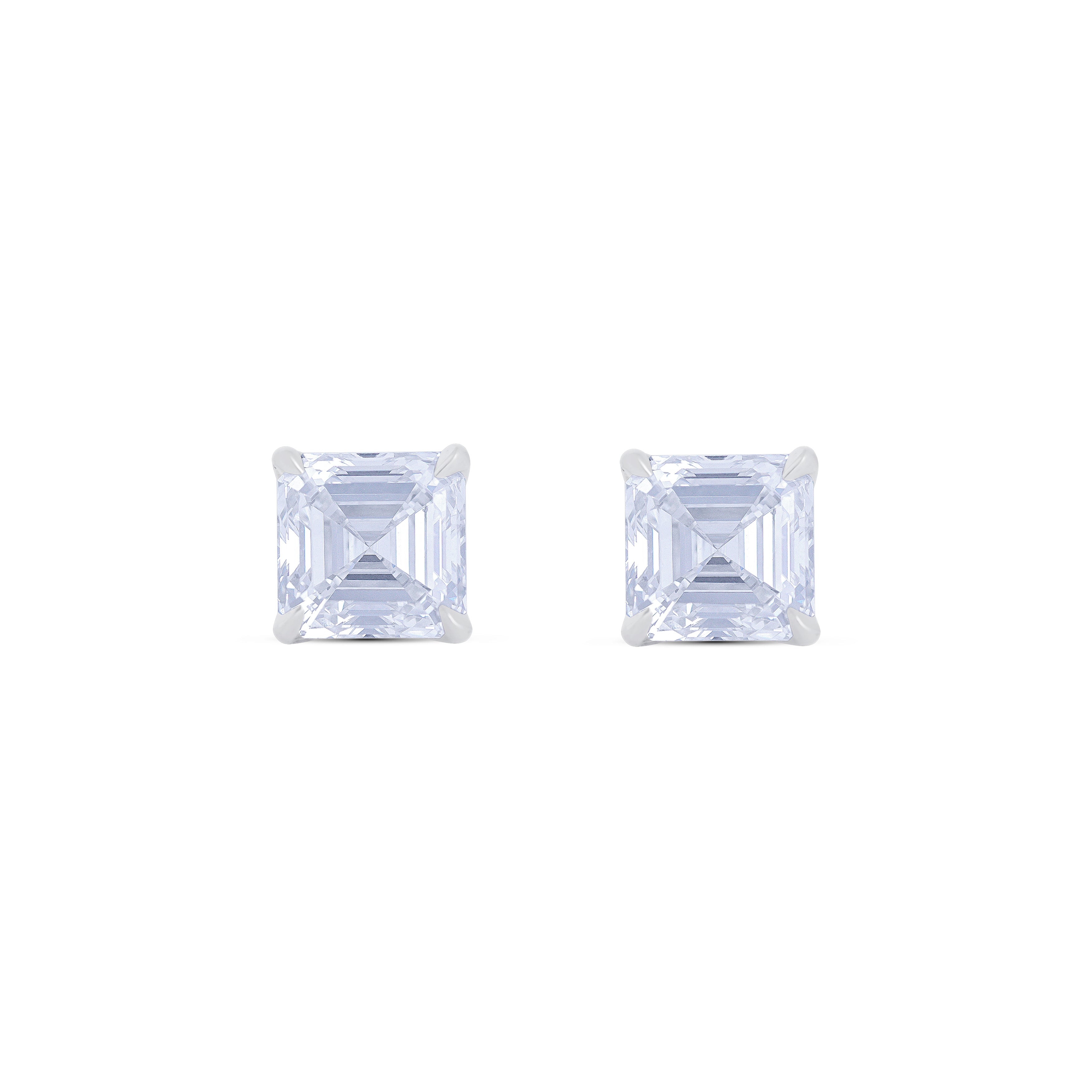 Platinum Square Emerald Cut Diamond Stud Earrings