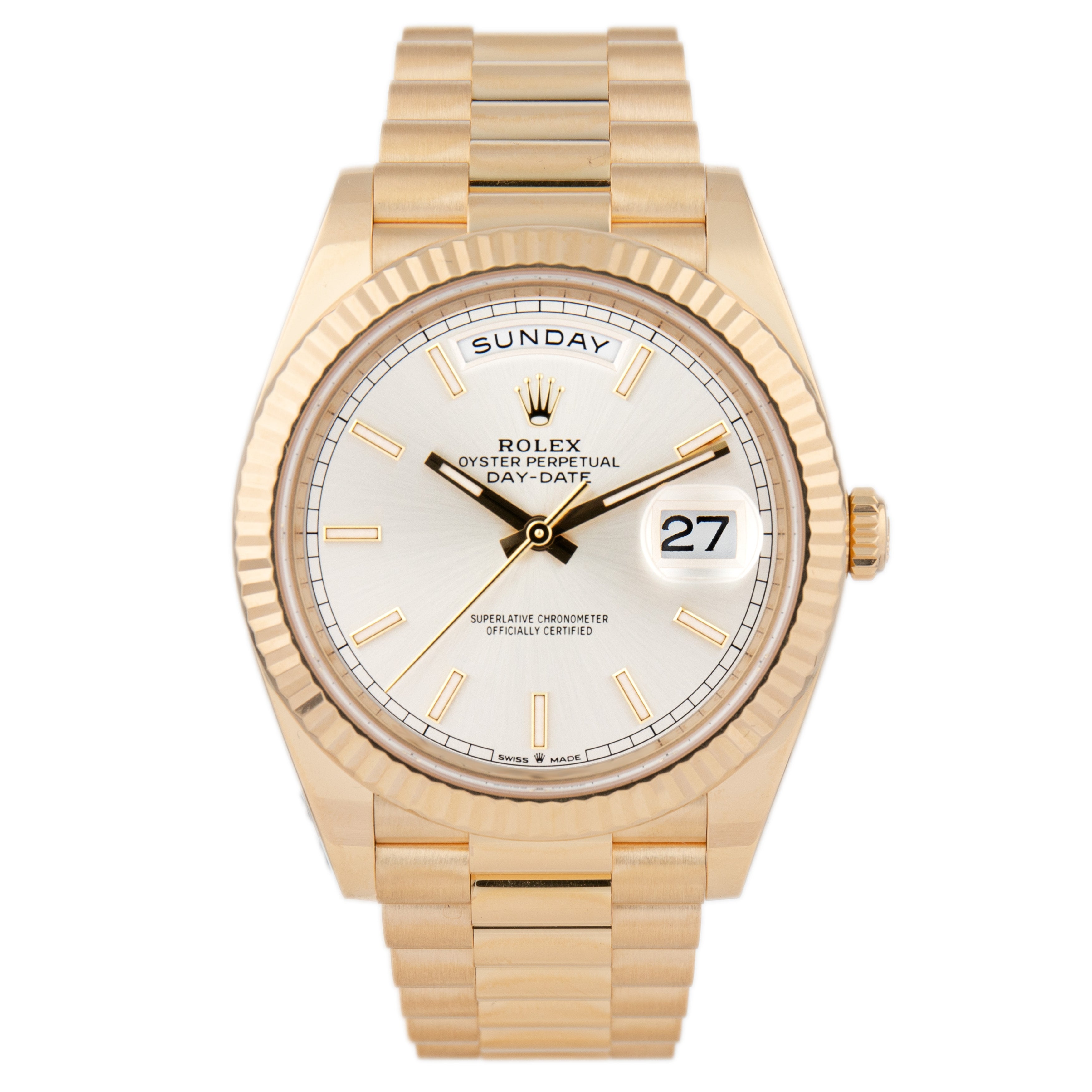 Rolex Day-Date 40 Yellow Gold Silver Dial 40mm 228238 Full Set