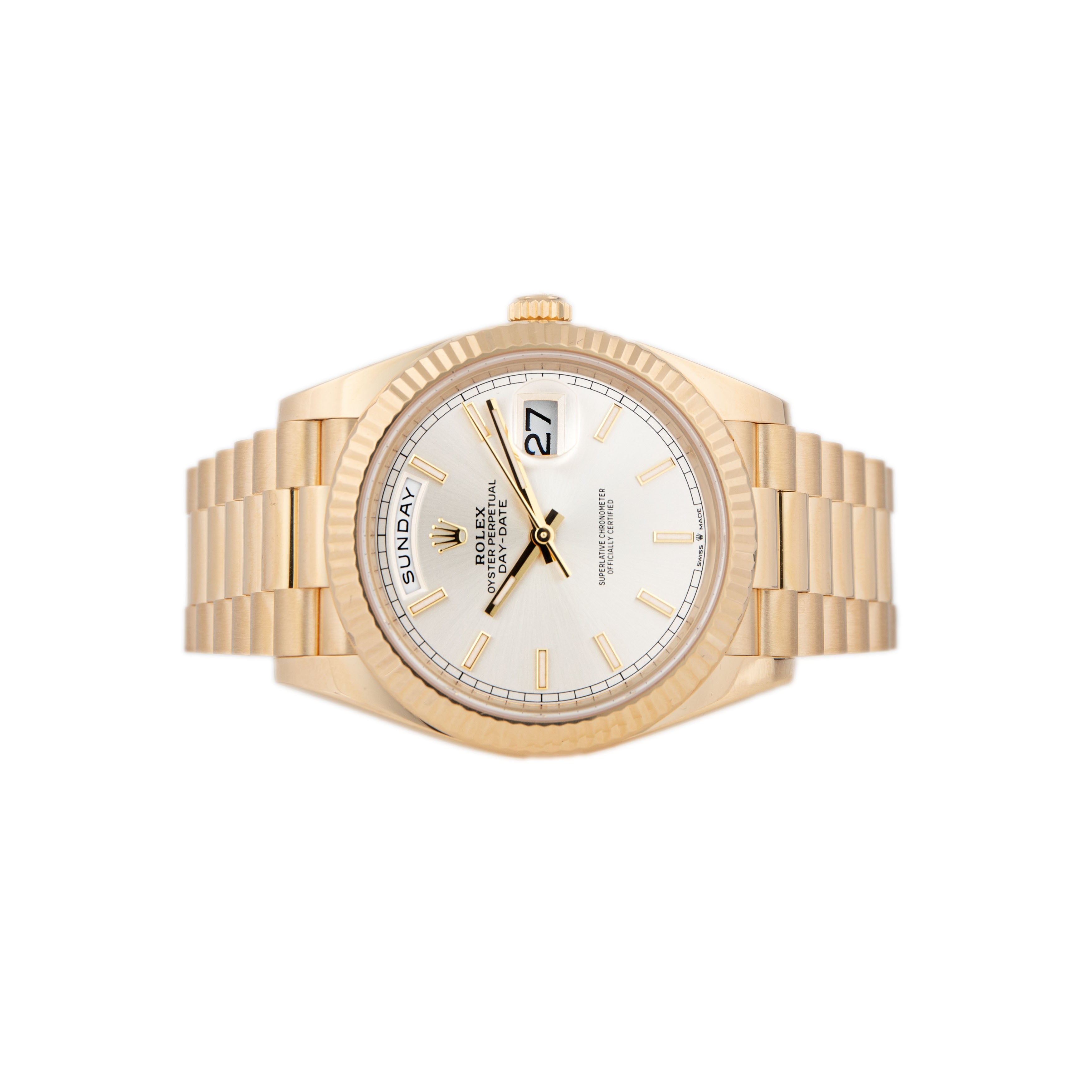 Rolex Day-Date 40 Yellow Gold Silver Dial 40mm 228238 Full Set