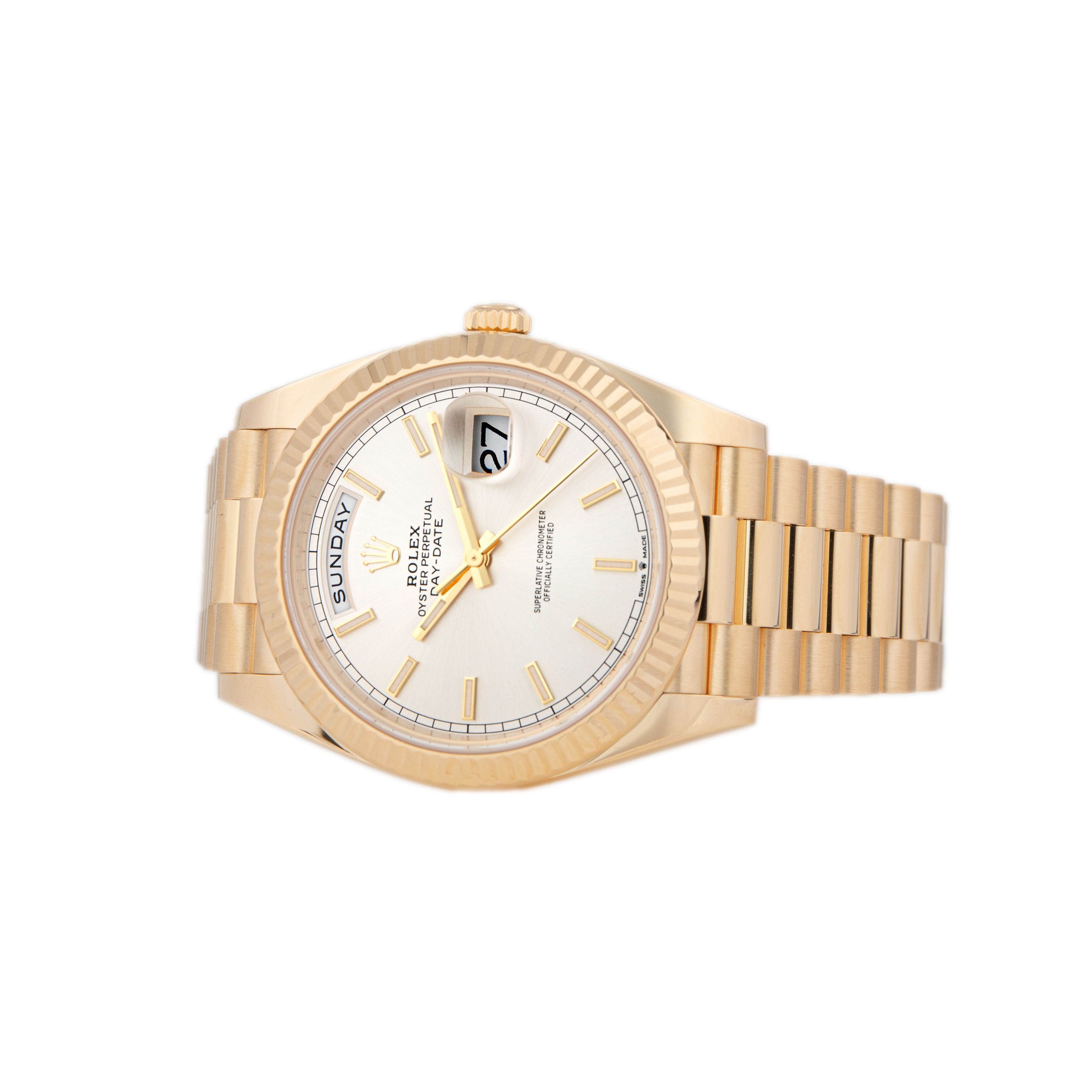 Rolex Day-Date 40 Yellow Gold Silver Dial 40mm 228238 Full Set