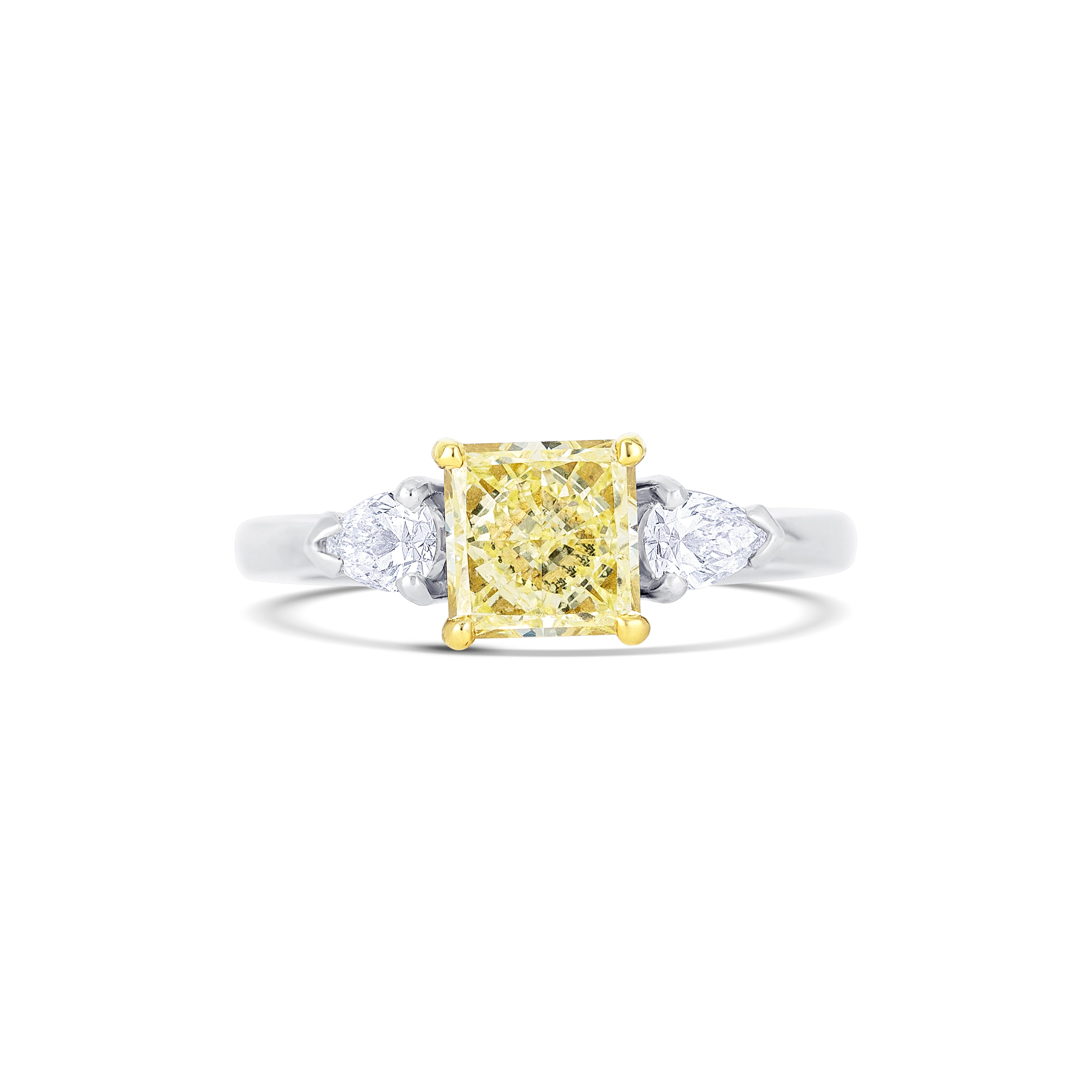 Platinum & 18K Yellow Gold Radiant Fancy Yellow Diamond Engagement Ring