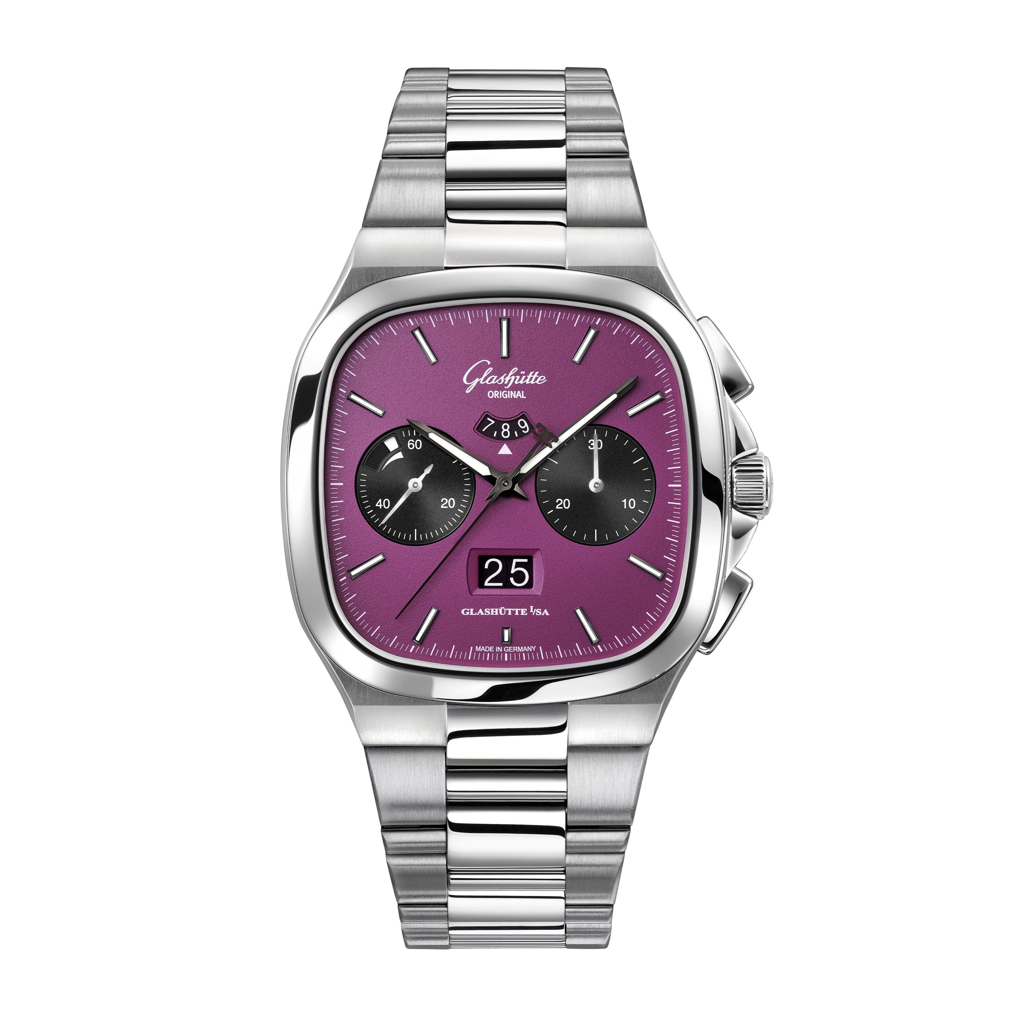 Glashutte Original Seventies Chronograph Panorama Date Plasma Watch, 40mm Purple Dial, 1-37-02-20-02-70