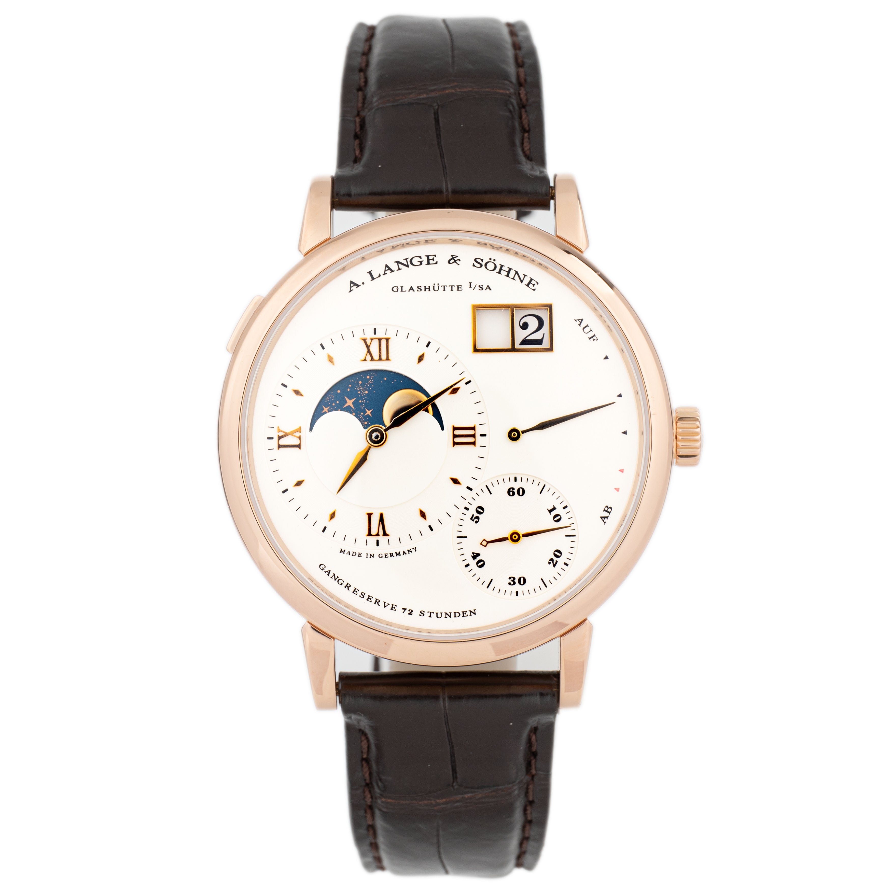A. Lange & Sohne Grand Lange 1 Moon Phase Rose Gold Silver Dial 41mm 139.032