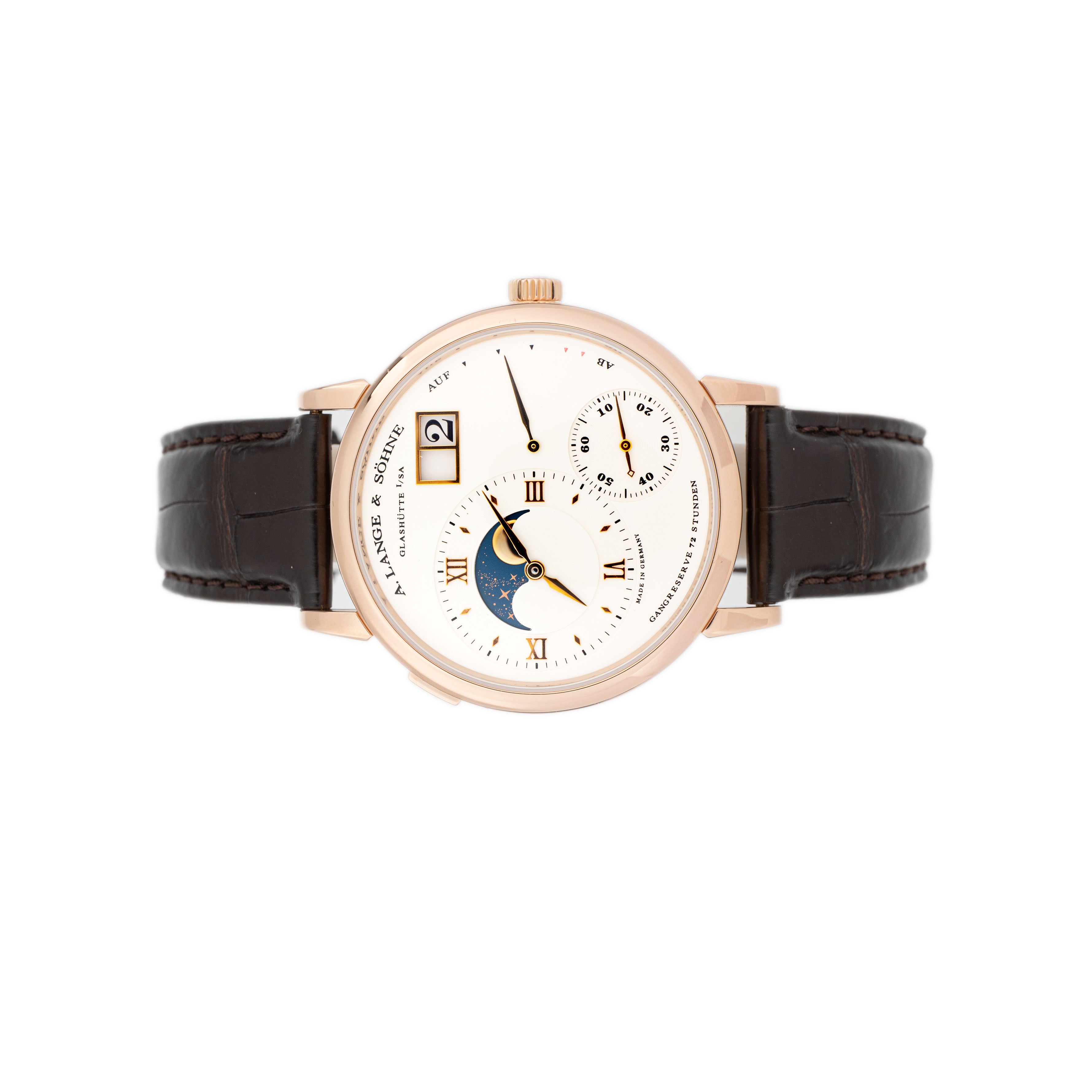 A. Lange & Sohne Grand Lange 1 Moon Phase Rose Gold Silver Dial 41mm 139.032