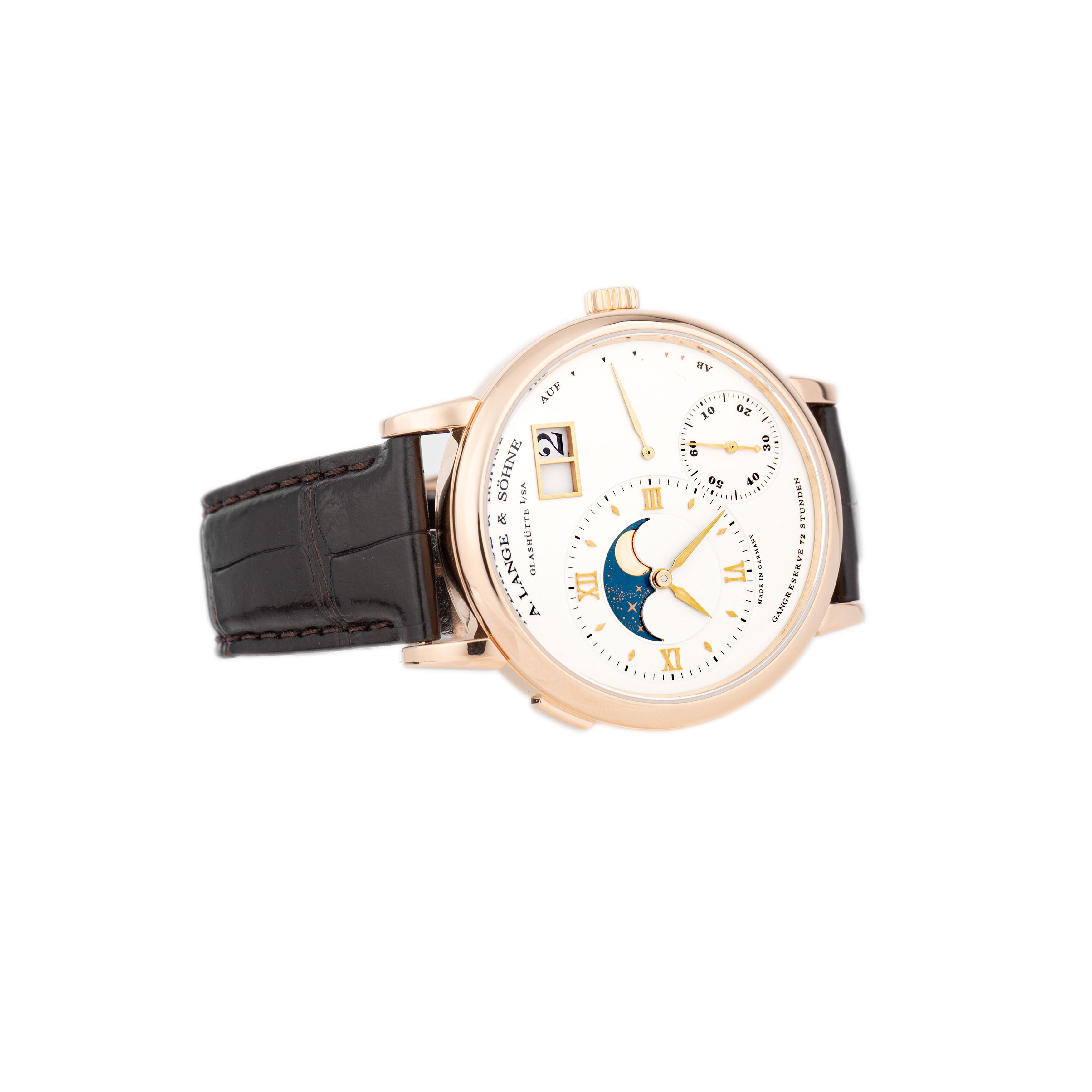 A. Lange & Sohne Grand Lange 1 Moon Phase Rose Gold Silver Dial 41mm 139.032