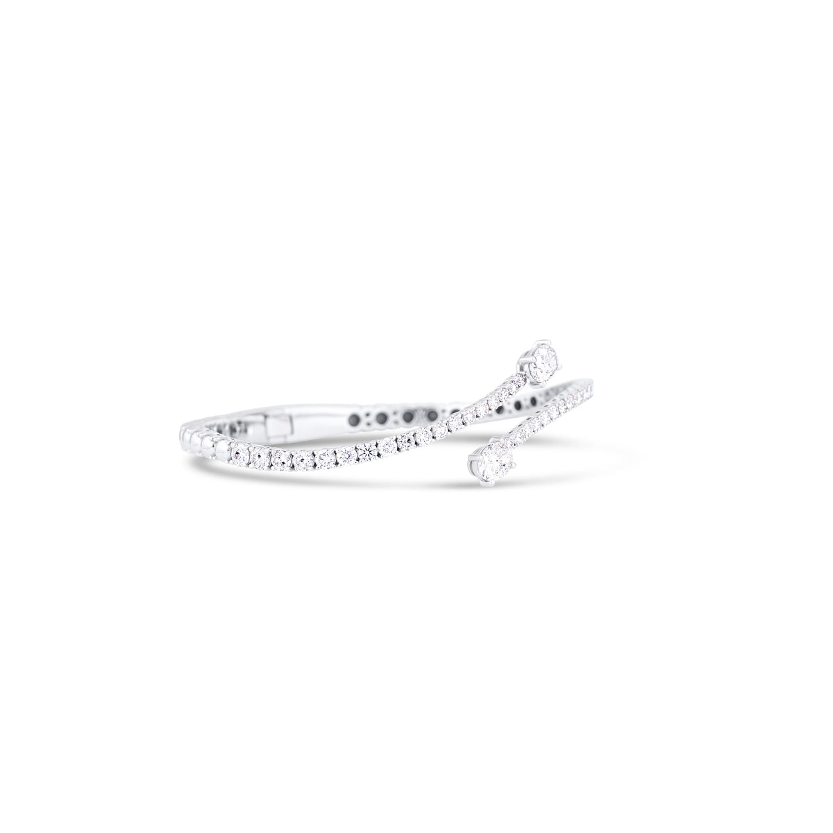 18k White Gold Oval and Round Diamond Bypass Cuff Bracelet