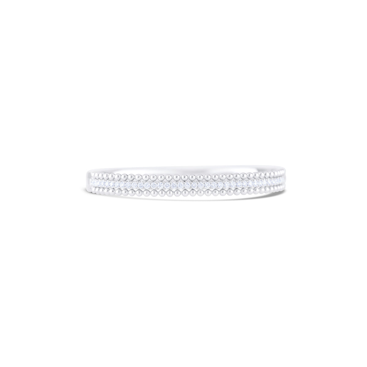 18k White Gold Diamond and Bead Three Row Bangle Bracelet
