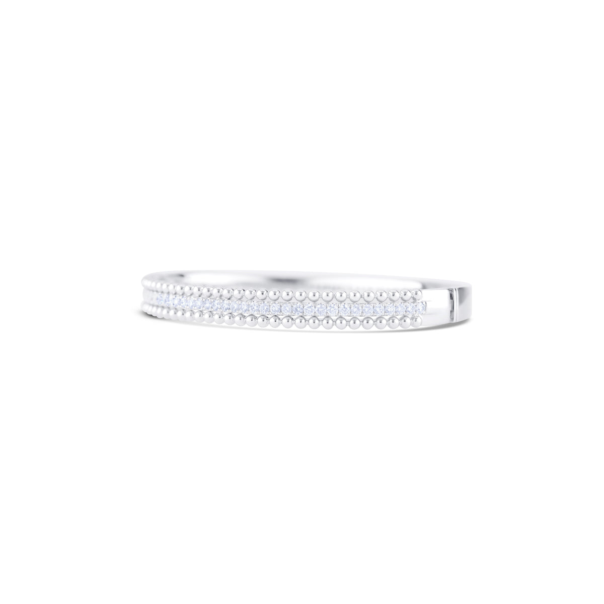 18k White Gold Diamond and Bead Three Row Bangle Bracelet