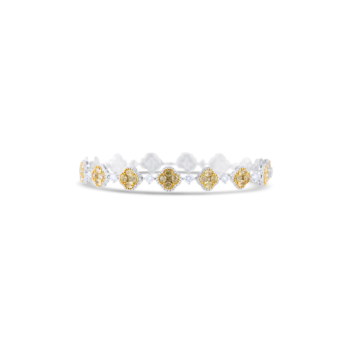 18k White Gold and 18k Yellow Gold Yellow and White Diamond Cluster Alternating Bracelet