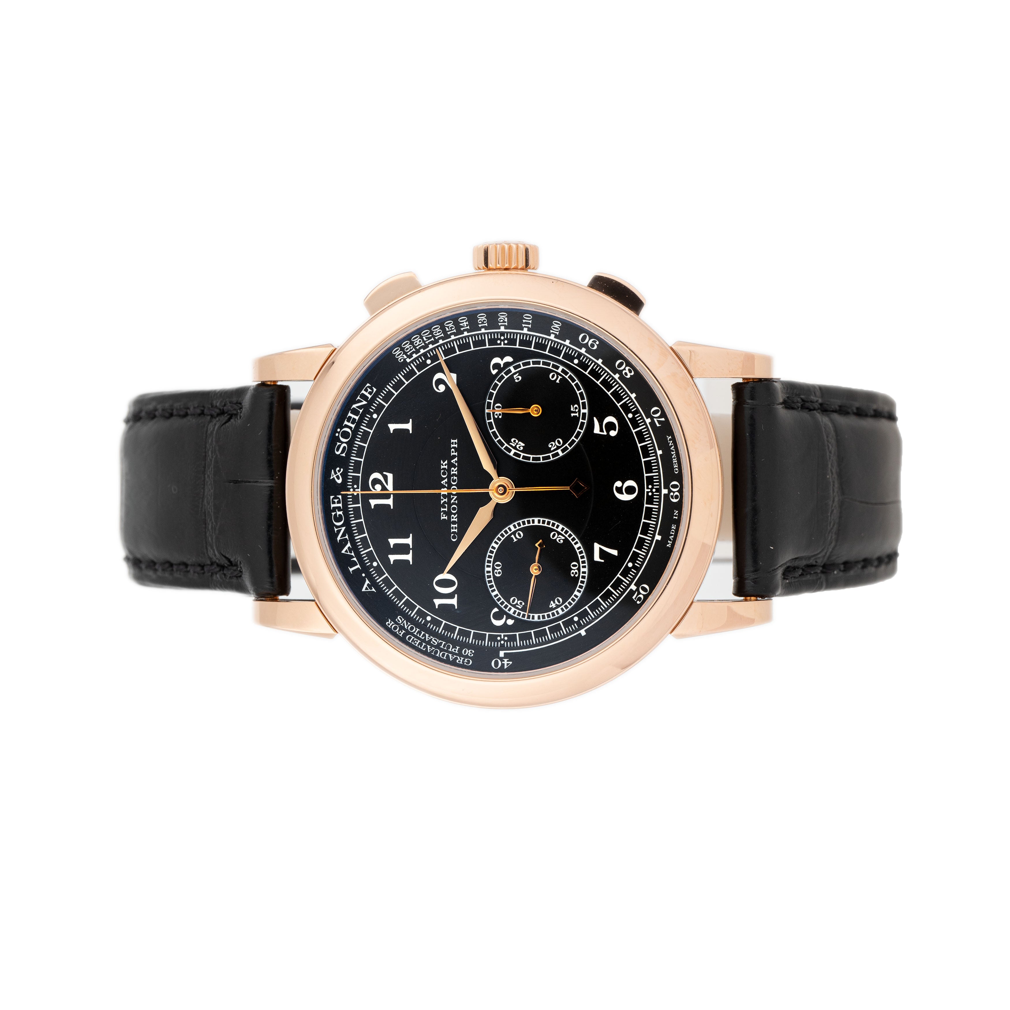 A. Lange & Sohne 1815 Chronograph Rose Gold Black Dial 39.5mm 414.031 Full Set
