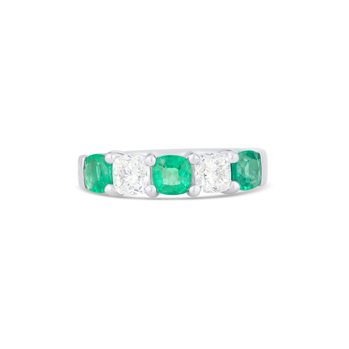 18k White Gold Cushion Emerald and Diamond Alternating Band
