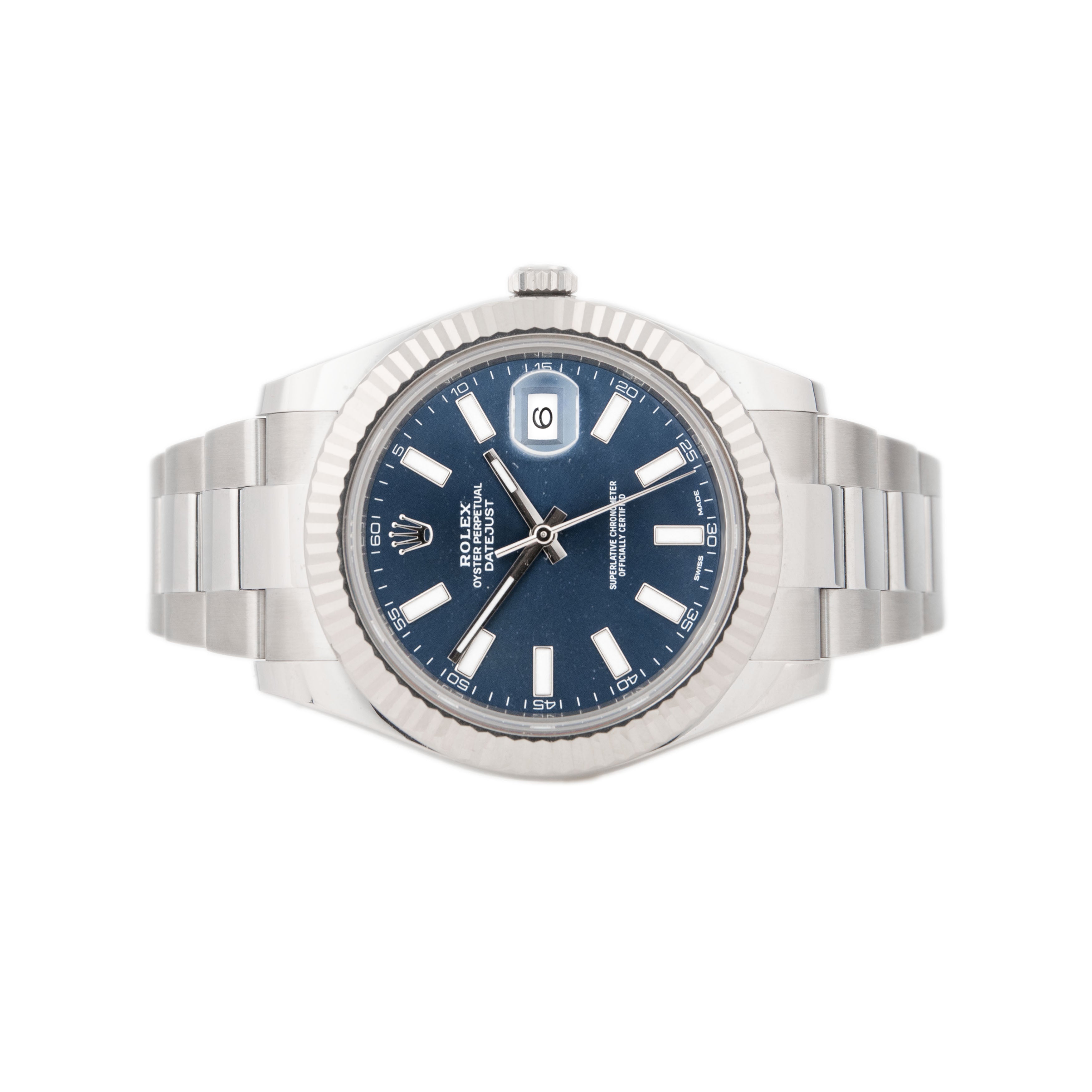 Rolex Datejust II Stainless Steel Blue Dial 41mm Fluted Oyster 116334 Full  Set