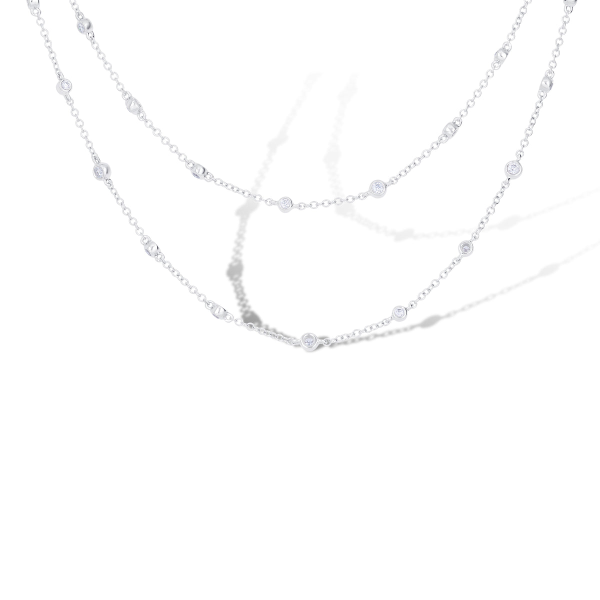 18k White Gold Diamond Bezel Set Double by the Yard Necklace