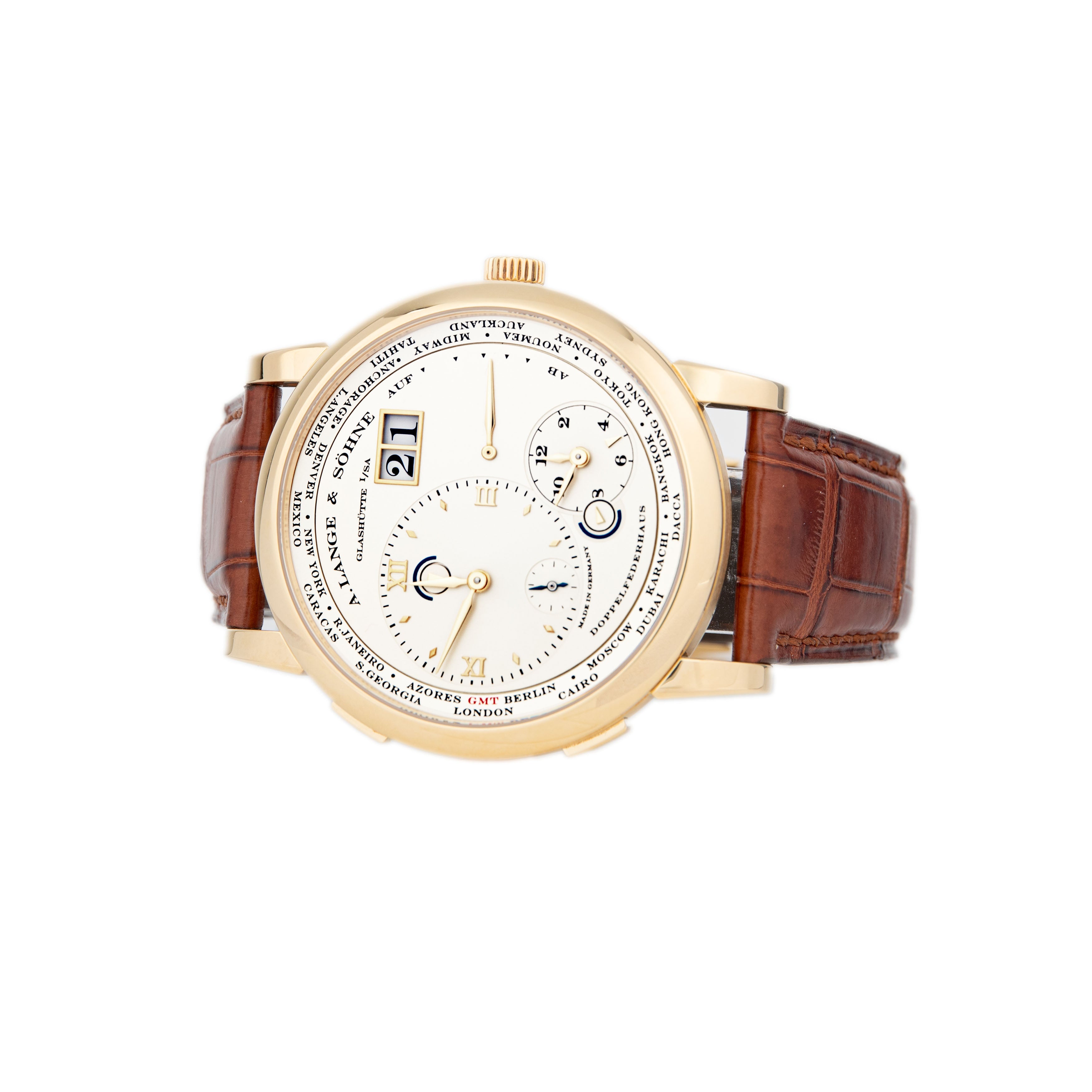 A. Lange & Sohne Lange 1 Timezone Yellow Gold Silver 41.9mm 116.021 Full Set
