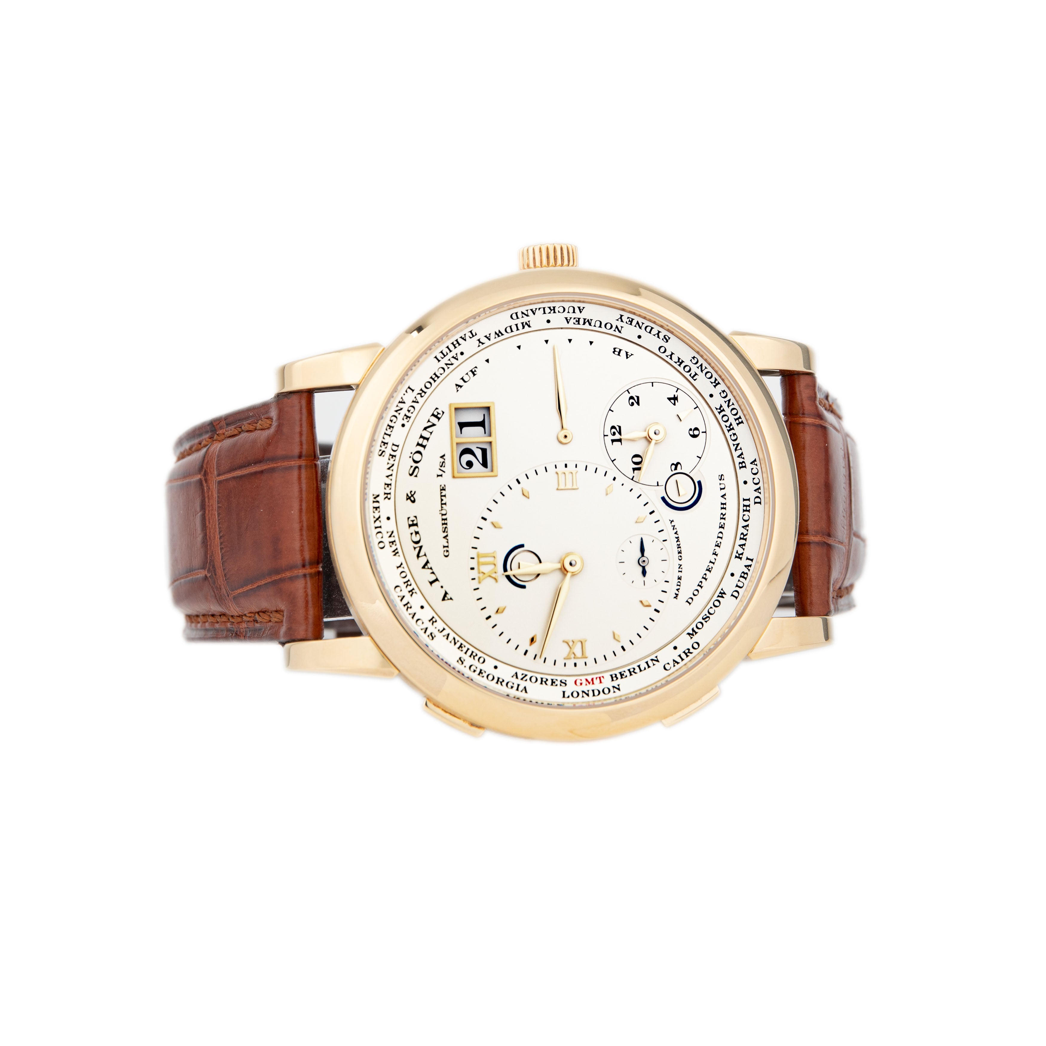 A. Lange & Sohne Lange 1 Timezone Yellow Gold Silver 41.9mm 116.021 Full Set